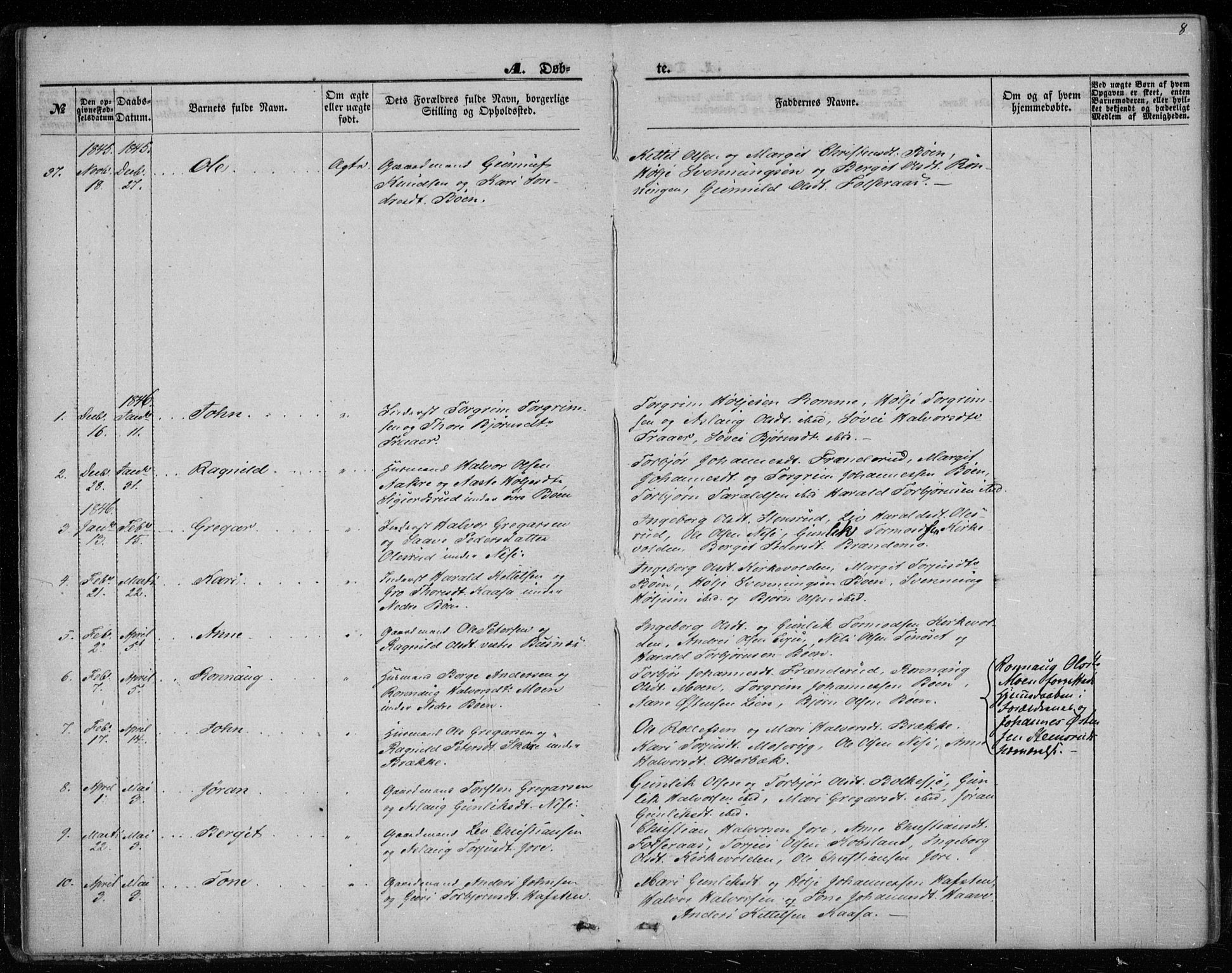 Gransherad kirkebøker, SAKO/A-267/F/Fa/L0002: Parish register (official) no. I 2, 1844-1859, p. 8