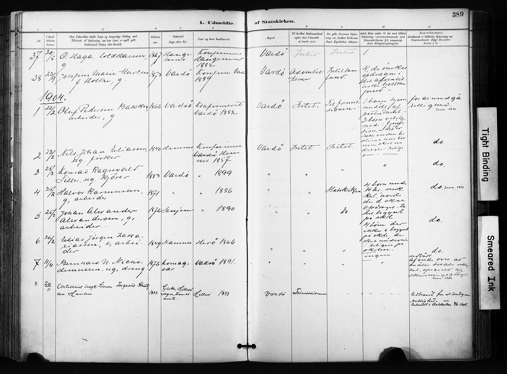 Vardø sokneprestkontor, SATØ/S-1332/H/Ha/L0010kirke: Parish register (official) no. 10, 1895-1907, p. 389