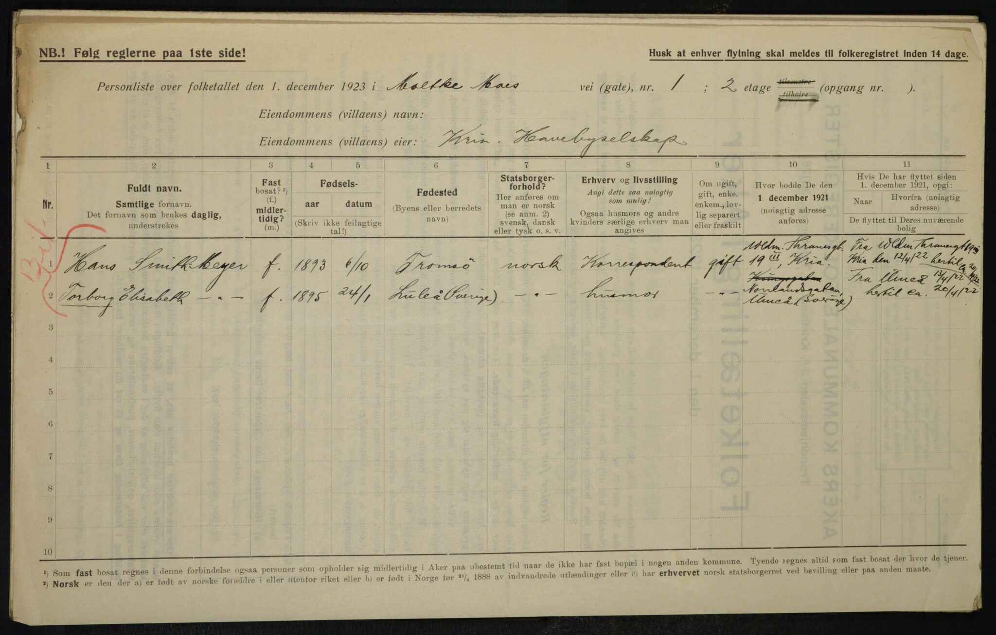 , Municipal Census 1923 for Aker, 1923, p. 21371