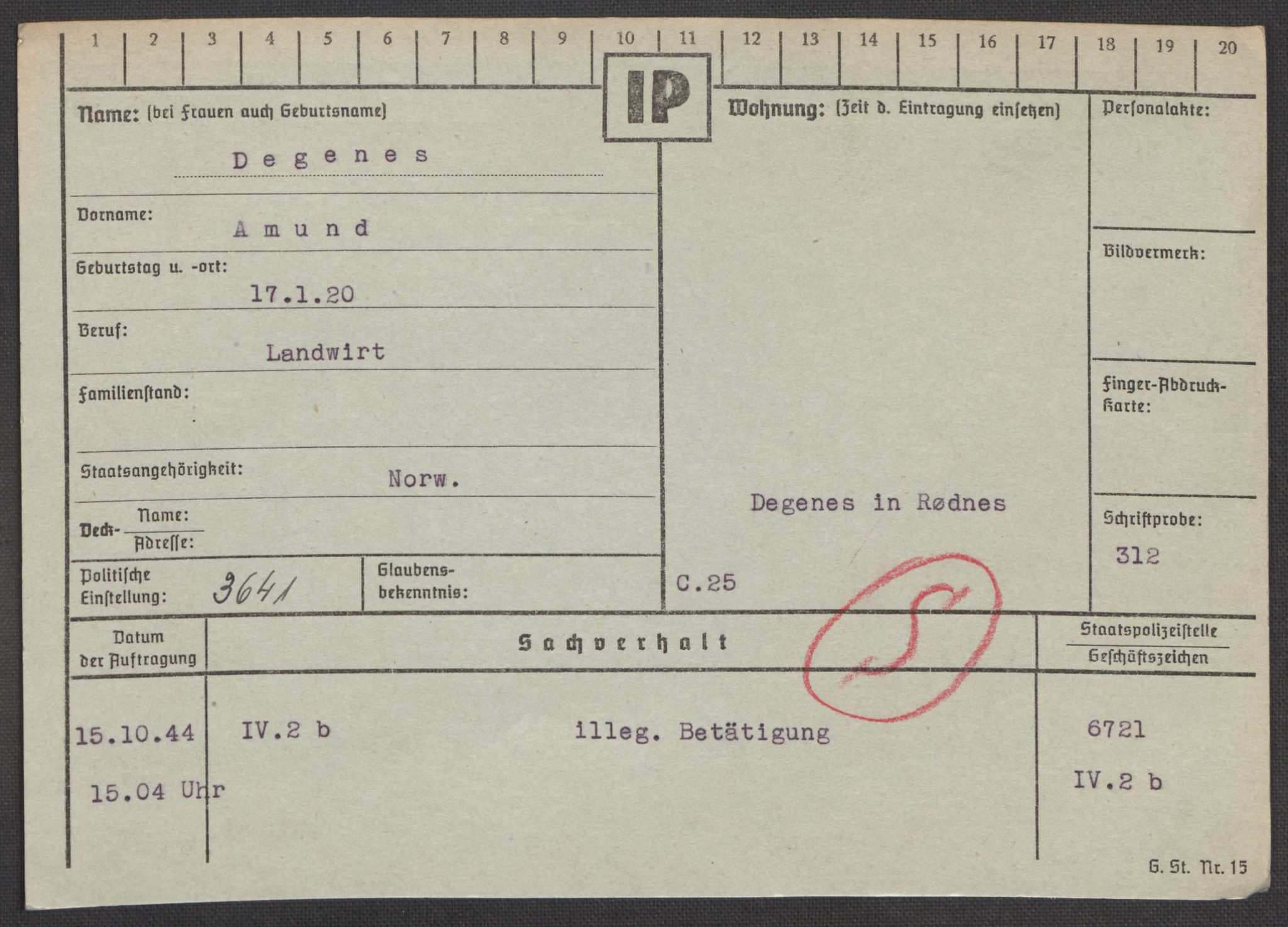 Befehlshaber der Sicherheitspolizei und des SD, AV/RA-RAFA-5969/E/Ea/Eaa/L0002: Register over norske fanger i Møllergata 19: Bj-Eng, 1940-1945, p. 991