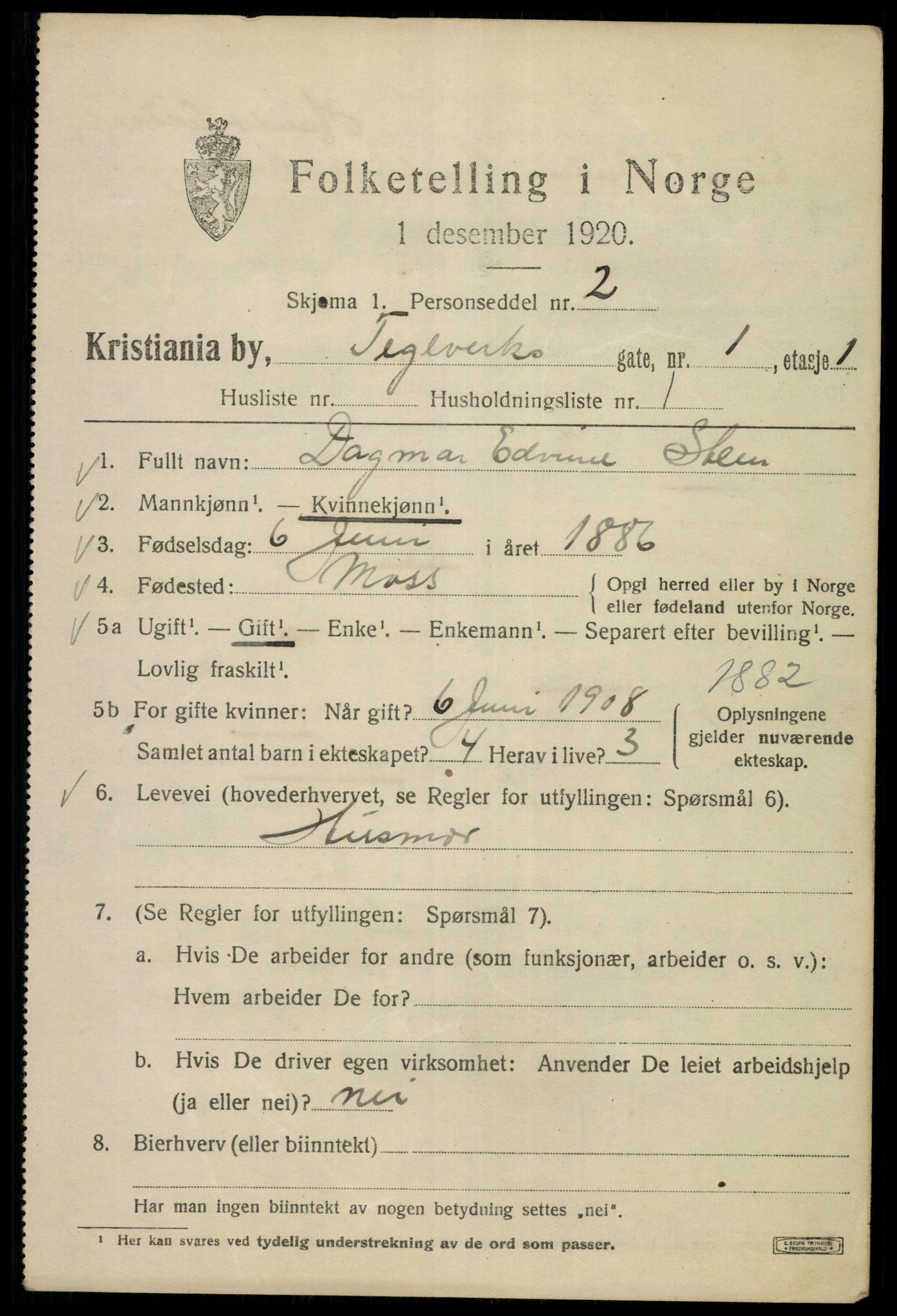 SAO, 1920 census for Kristiania, 1920, p. 564981