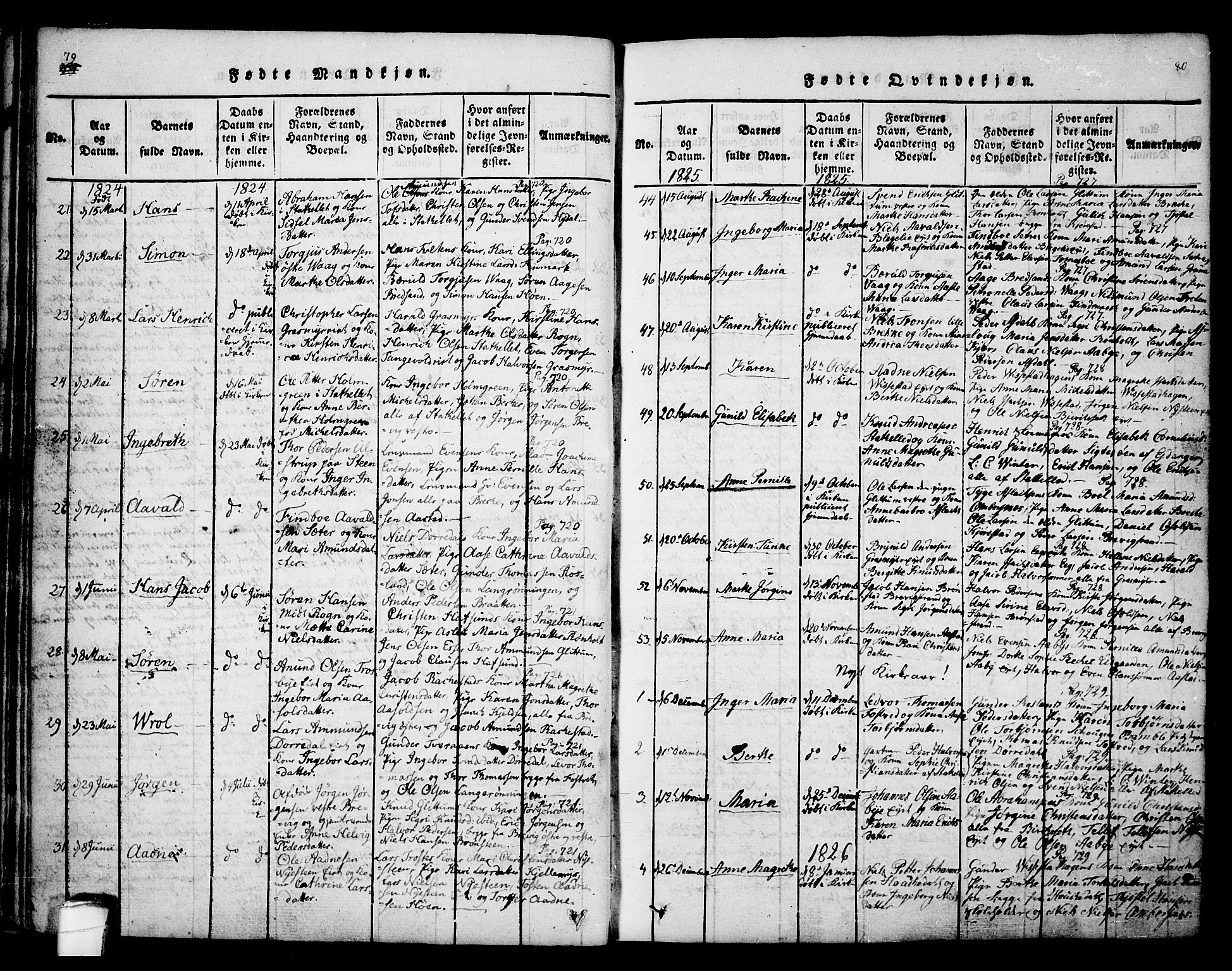 Bamble kirkebøker, AV/SAKO-A-253/F/Fa/L0003: Parish register (official) no. I 3 /1, 1814-1834, p. 79-80