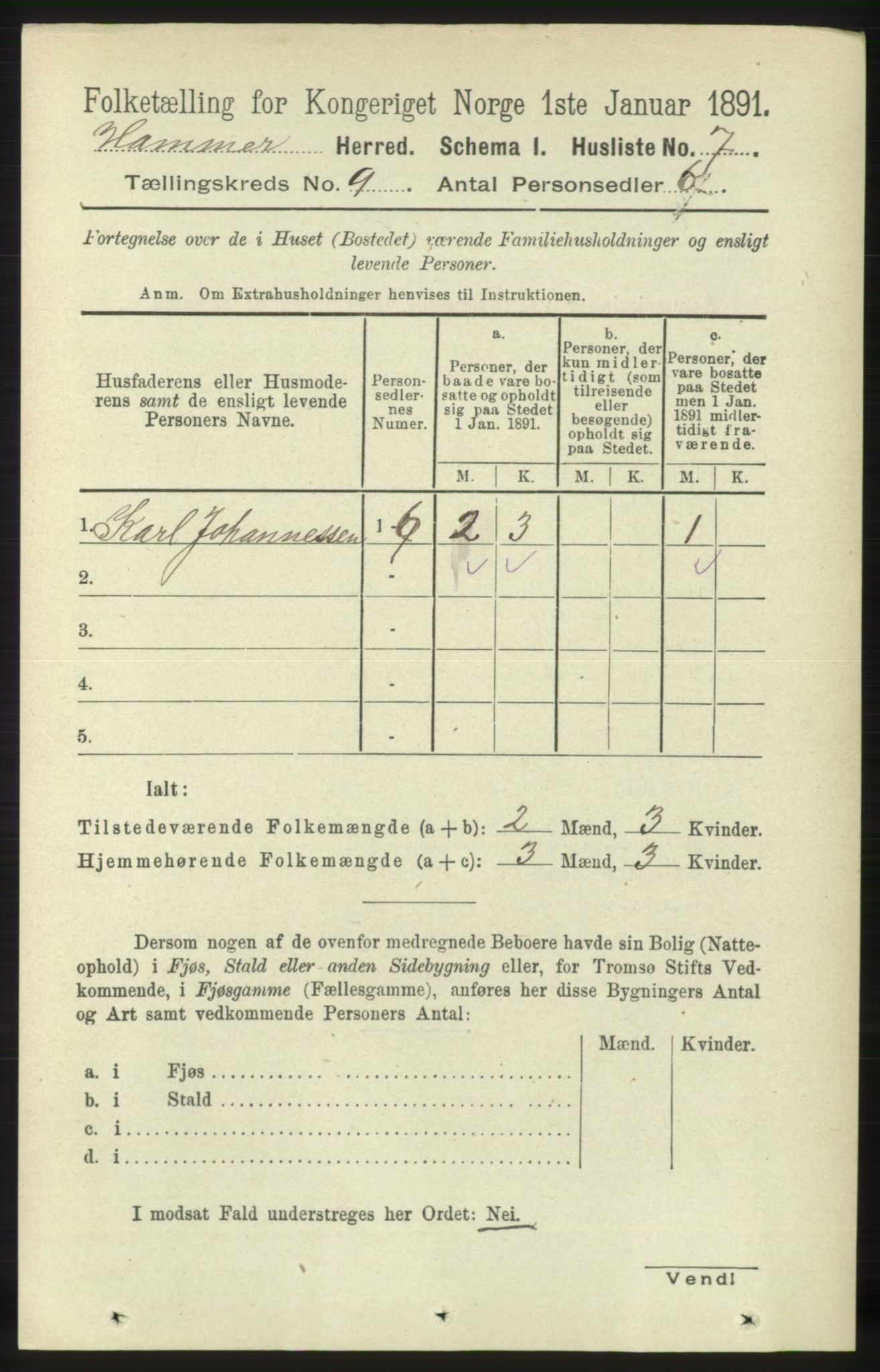 RA, 1891 census for 1254 Hamre, 1891, p. 2226