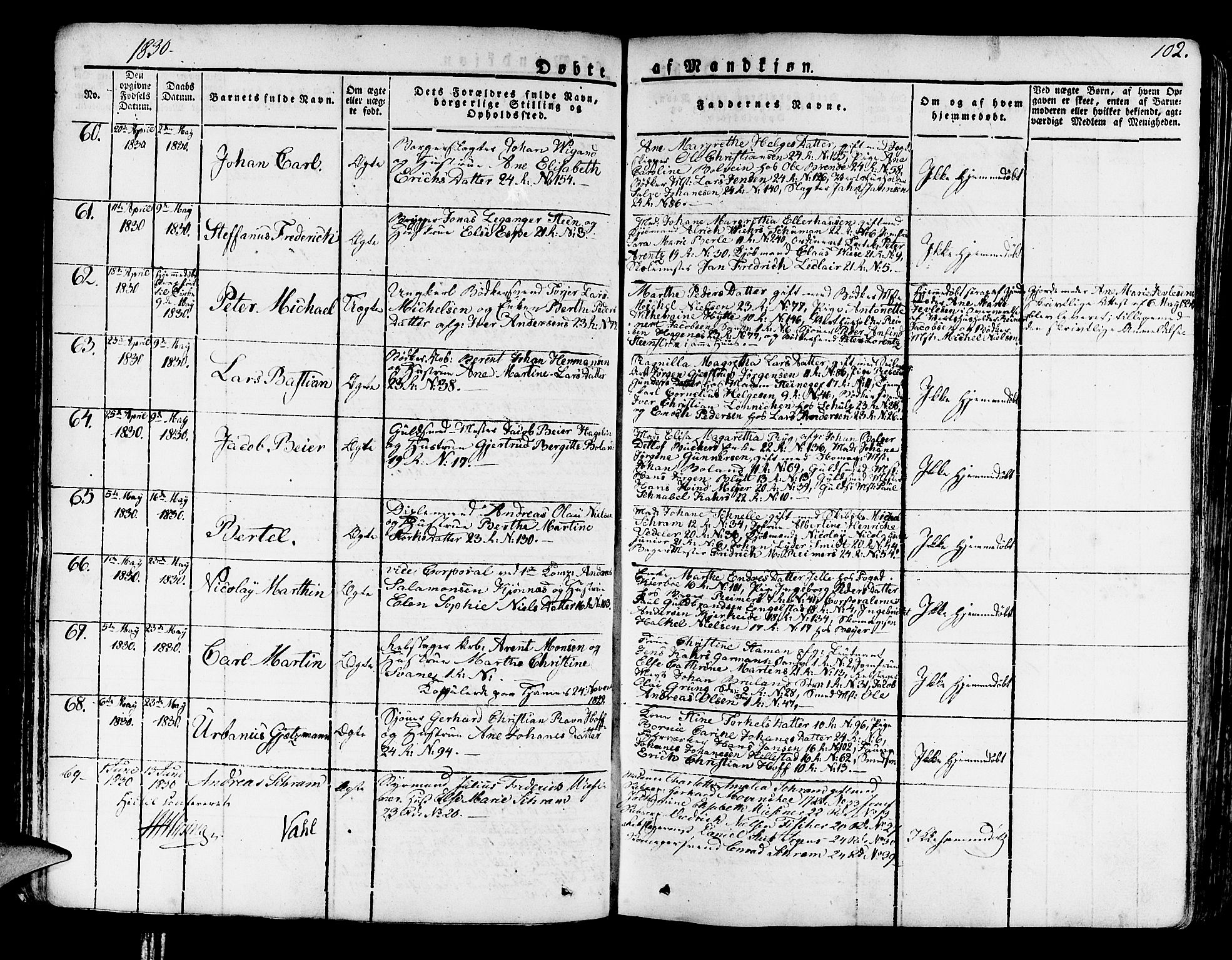 Korskirken sokneprestembete, AV/SAB-A-76101/H/Haa/L0014: Parish register (official) no. A 14, 1823-1835, p. 102