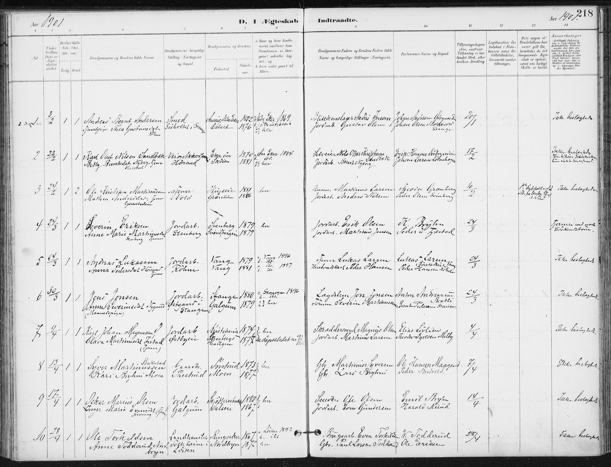 Romedal prestekontor, SAH/PREST-004/K/L0011: Parish register (official) no. 11, 1896-1912, p. 218