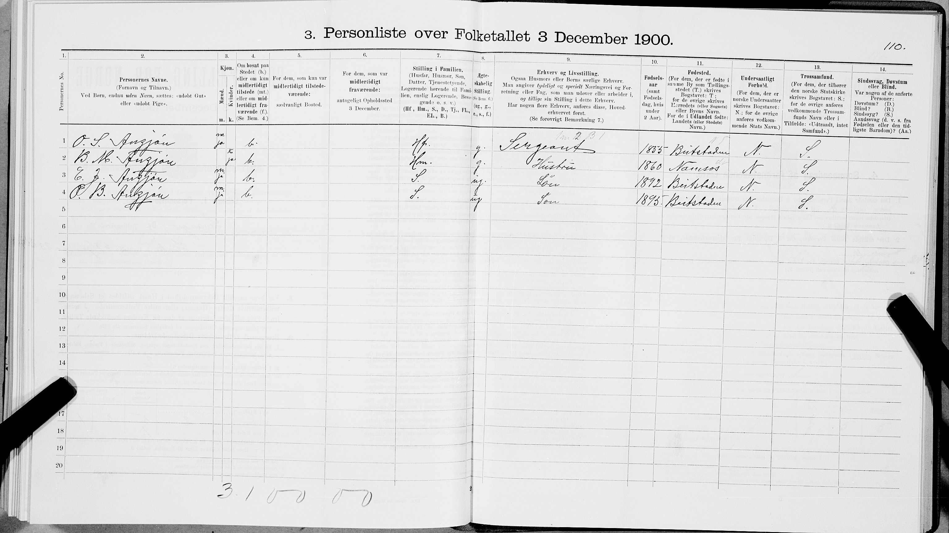 SAT, 1900 census for Levanger, 1900, p. 453