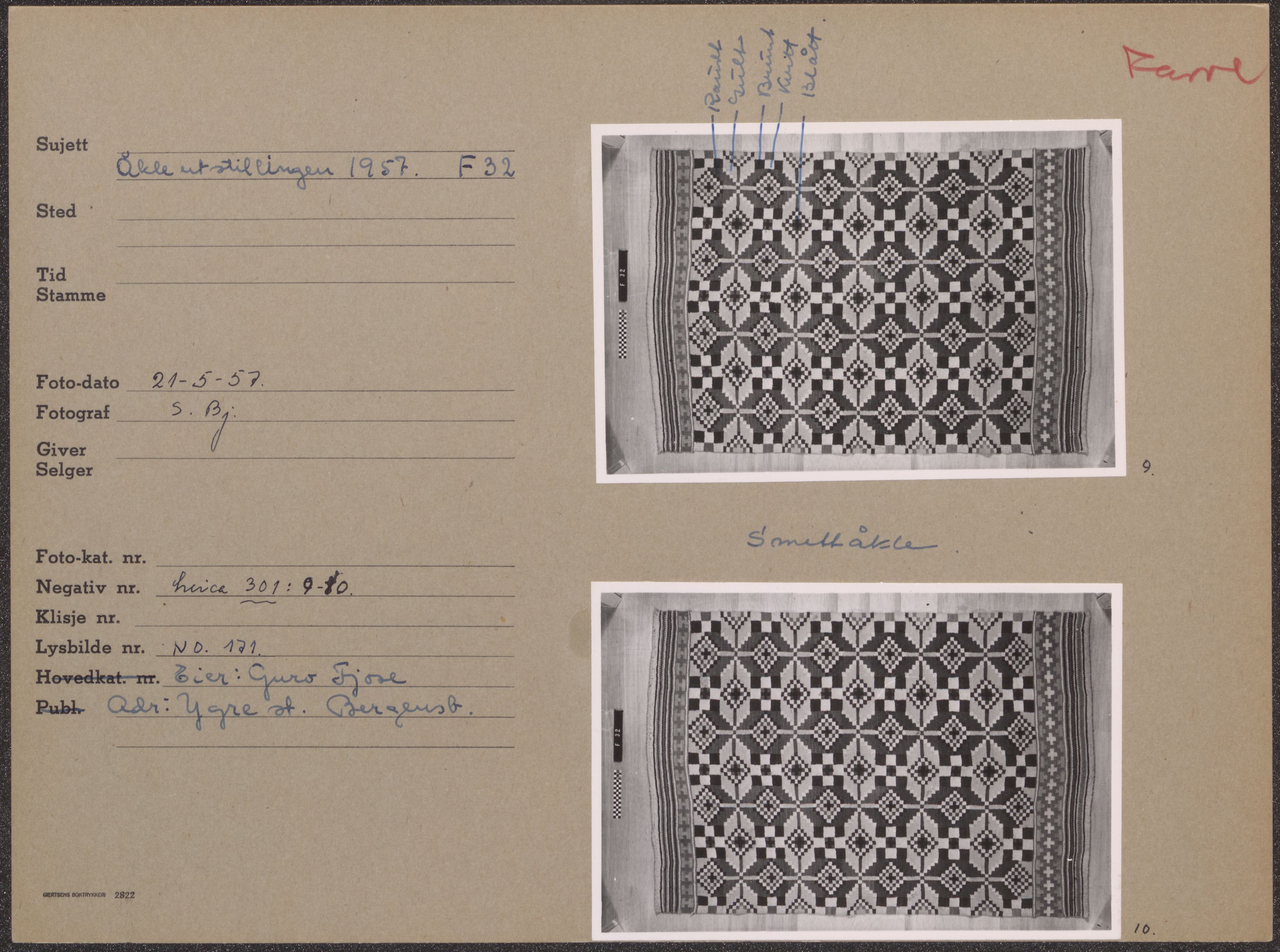 Åkleprosjektet 1957, UMB/A008/F/Fa/L0001/0002: Registreringskort Smettåkle A-H / Smettåkler F-G, 1957