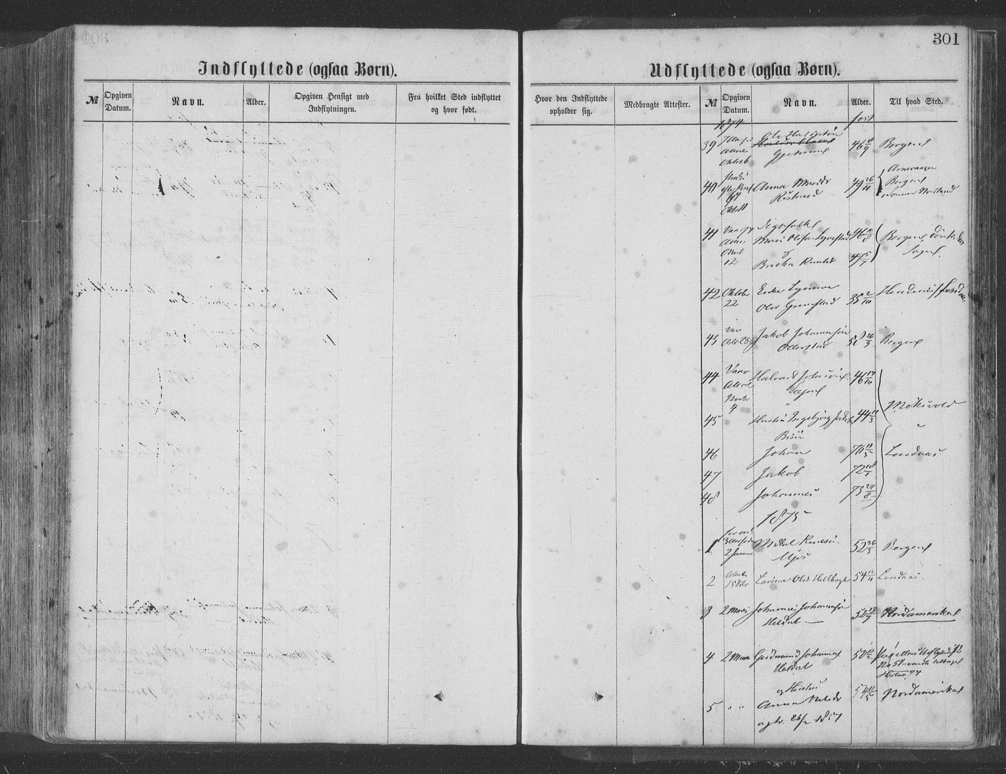 Hosanger sokneprestembete, AV/SAB-A-75801/H/Haa: Parish register (official) no. A 9, 1864-1876, p. 301