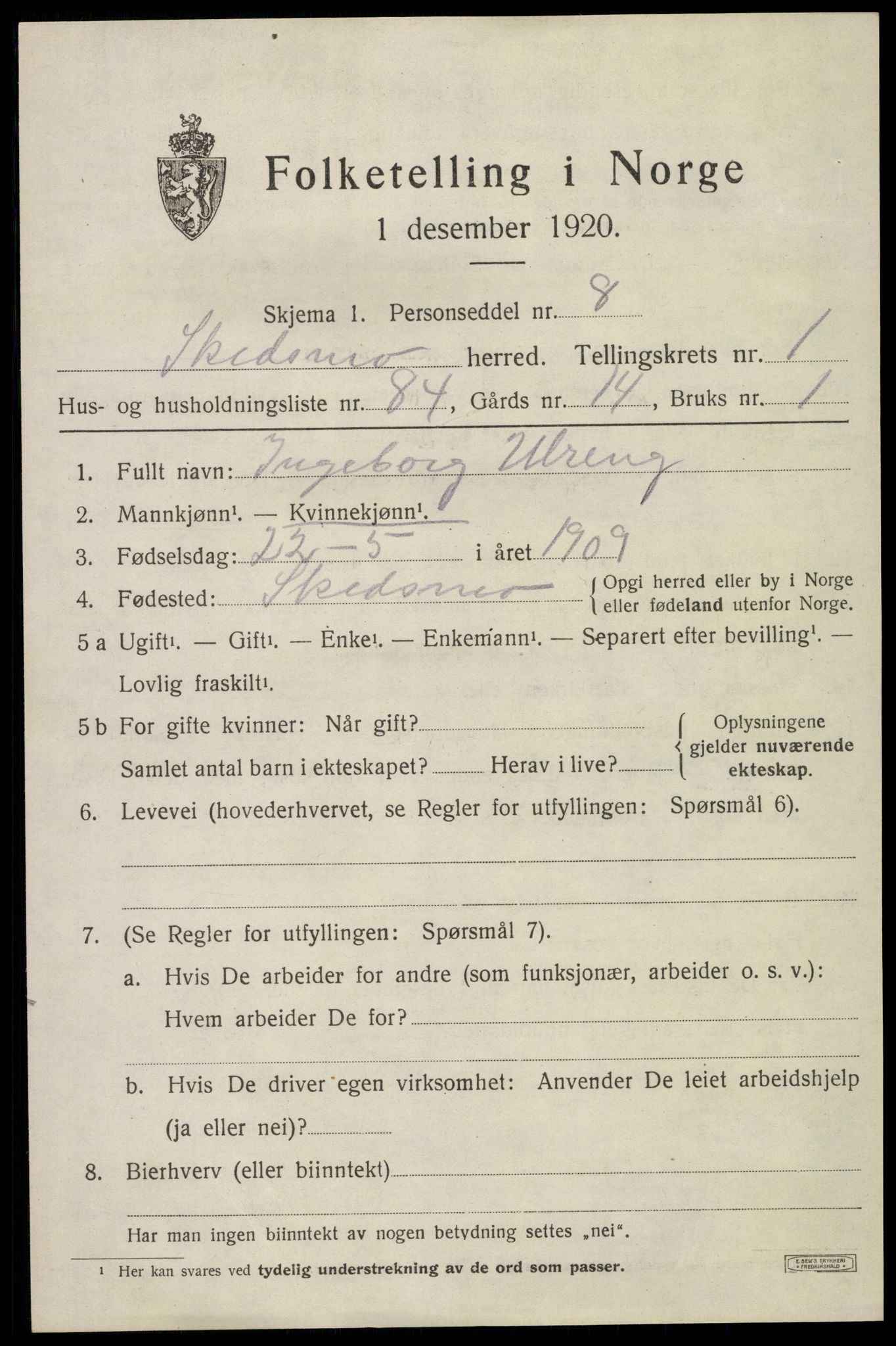 SAO, 1920 census for Skedsmo, 1920, p. 2471