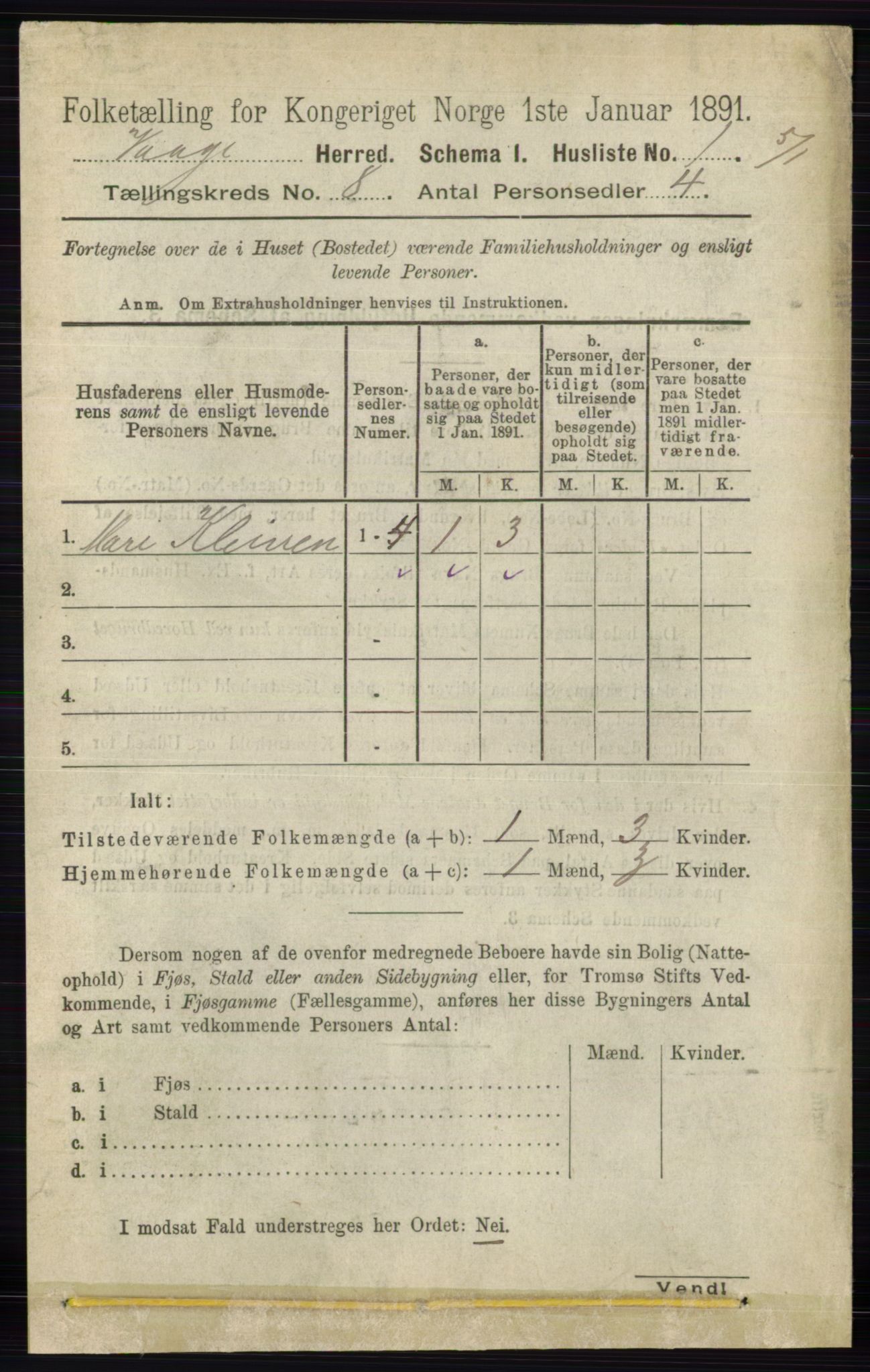 RA, 1891 census for 0515 Vågå, 1891, p. 4791