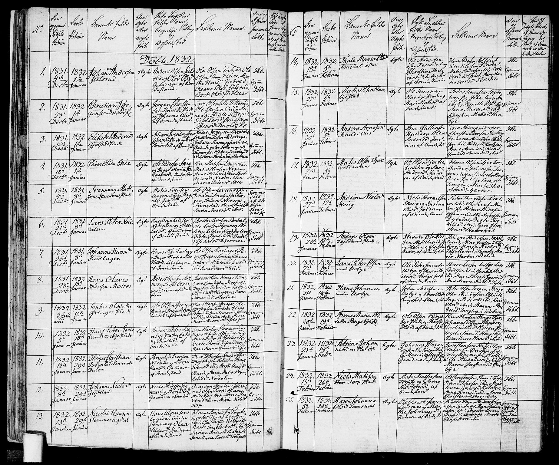Rakkestad prestekontor Kirkebøker, SAO/A-2008/F/Fa/L0007: Parish register (official) no. I 7, 1825-1841, p. 51