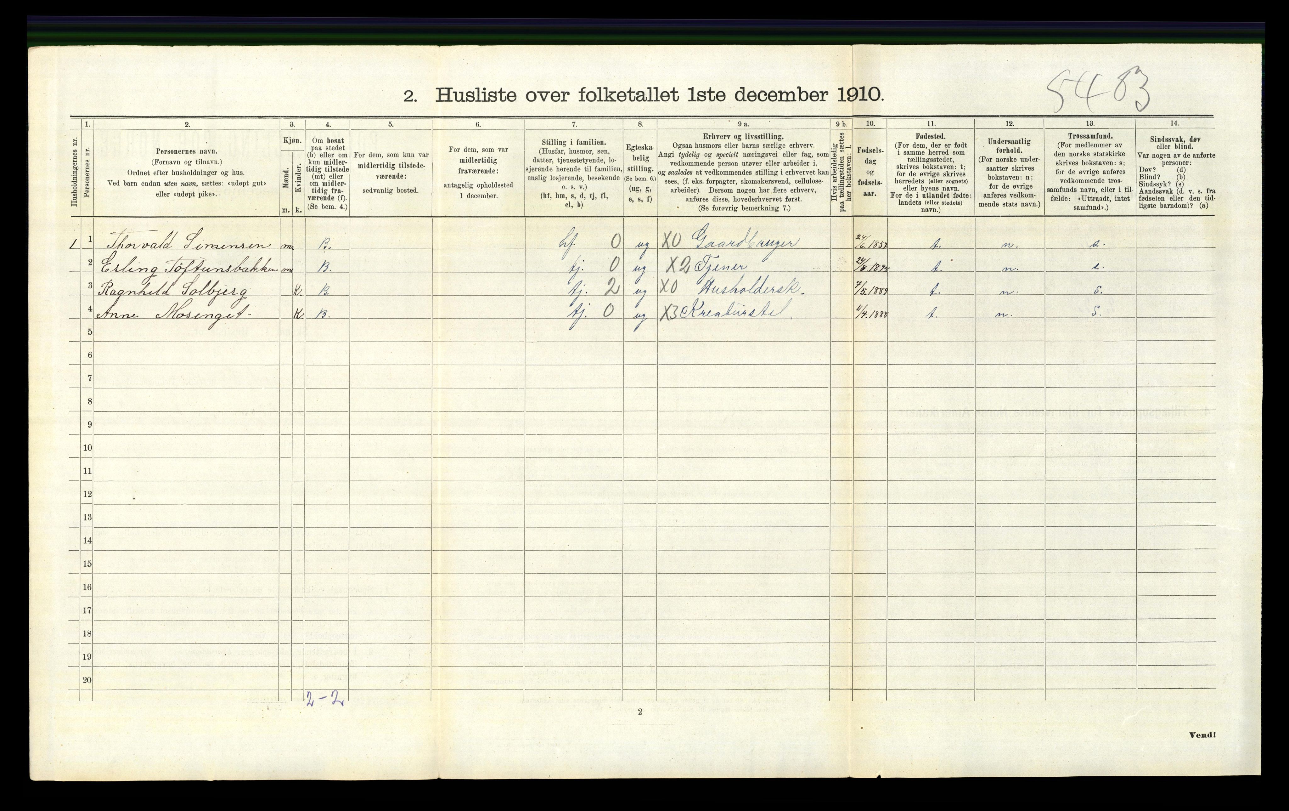 RA, 1910 census for Vestre Gausdal, 1910, p. 530