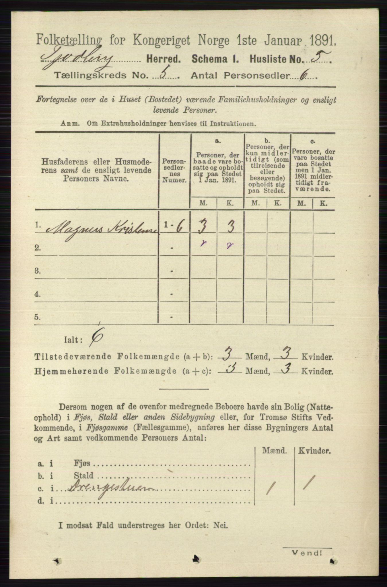 RA, 1891 census for 0725 Tjølling, 1891, p. 1840