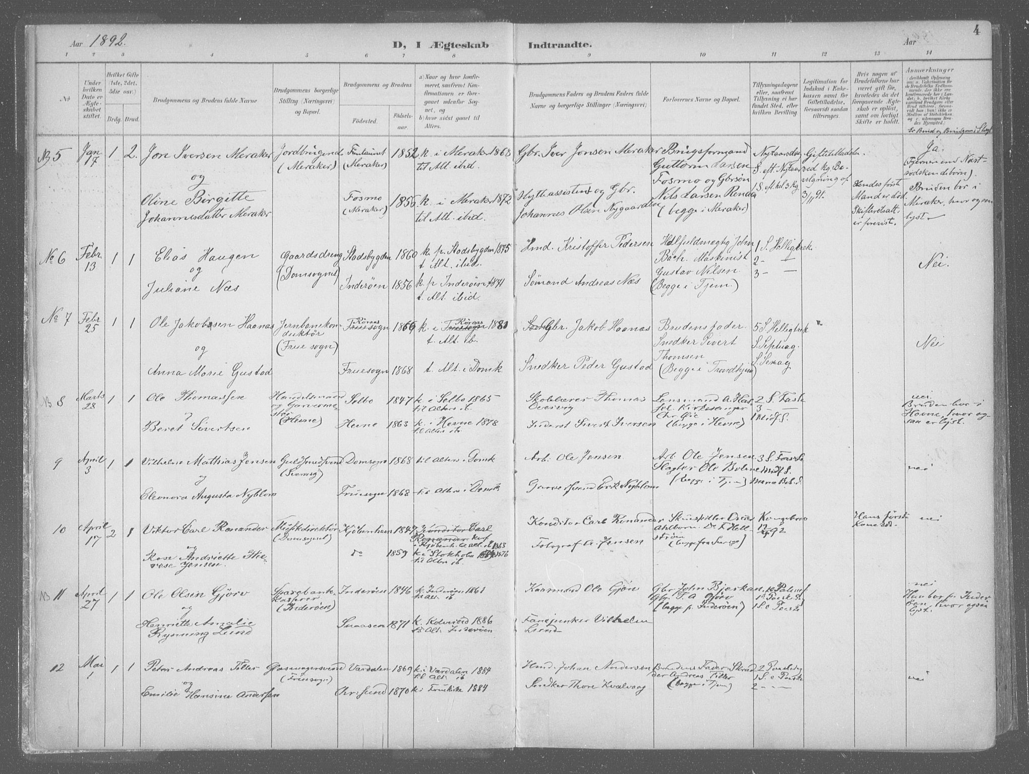 Ministerialprotokoller, klokkerbøker og fødselsregistre - Sør-Trøndelag, SAT/A-1456/601/L0064: Parish register (official) no. 601A31, 1891-1911, p. 4