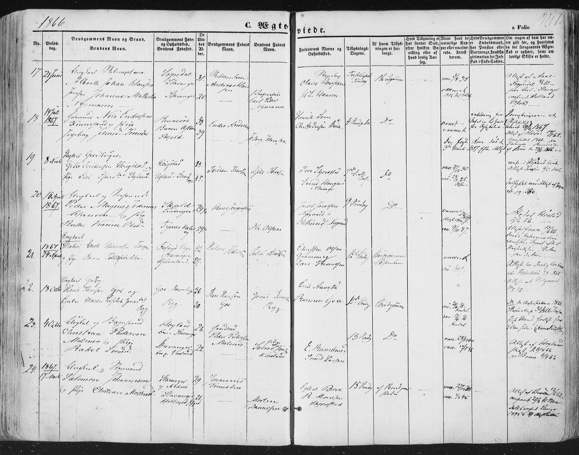 Hetland sokneprestkontor, AV/SAST-A-101826/30/30BA/L0002: Parish register (official) no. A 2, 1849-1869, p. 247