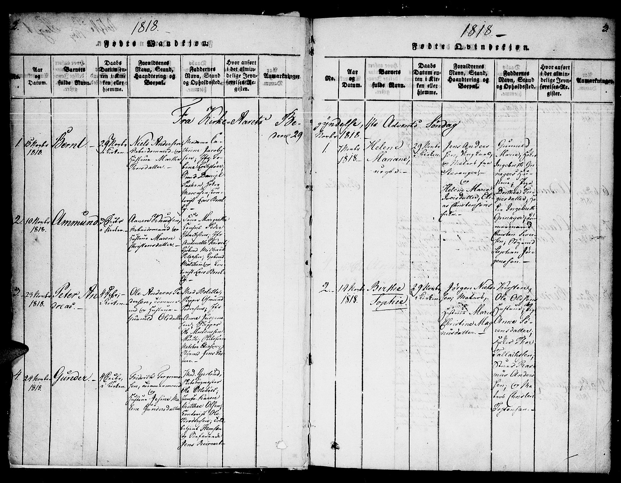 Kristiansand domprosti, SAK/1112-0006/F/Fb/L0001: Parish register (copy) no. B 1, 1818-1821, p. 2-3