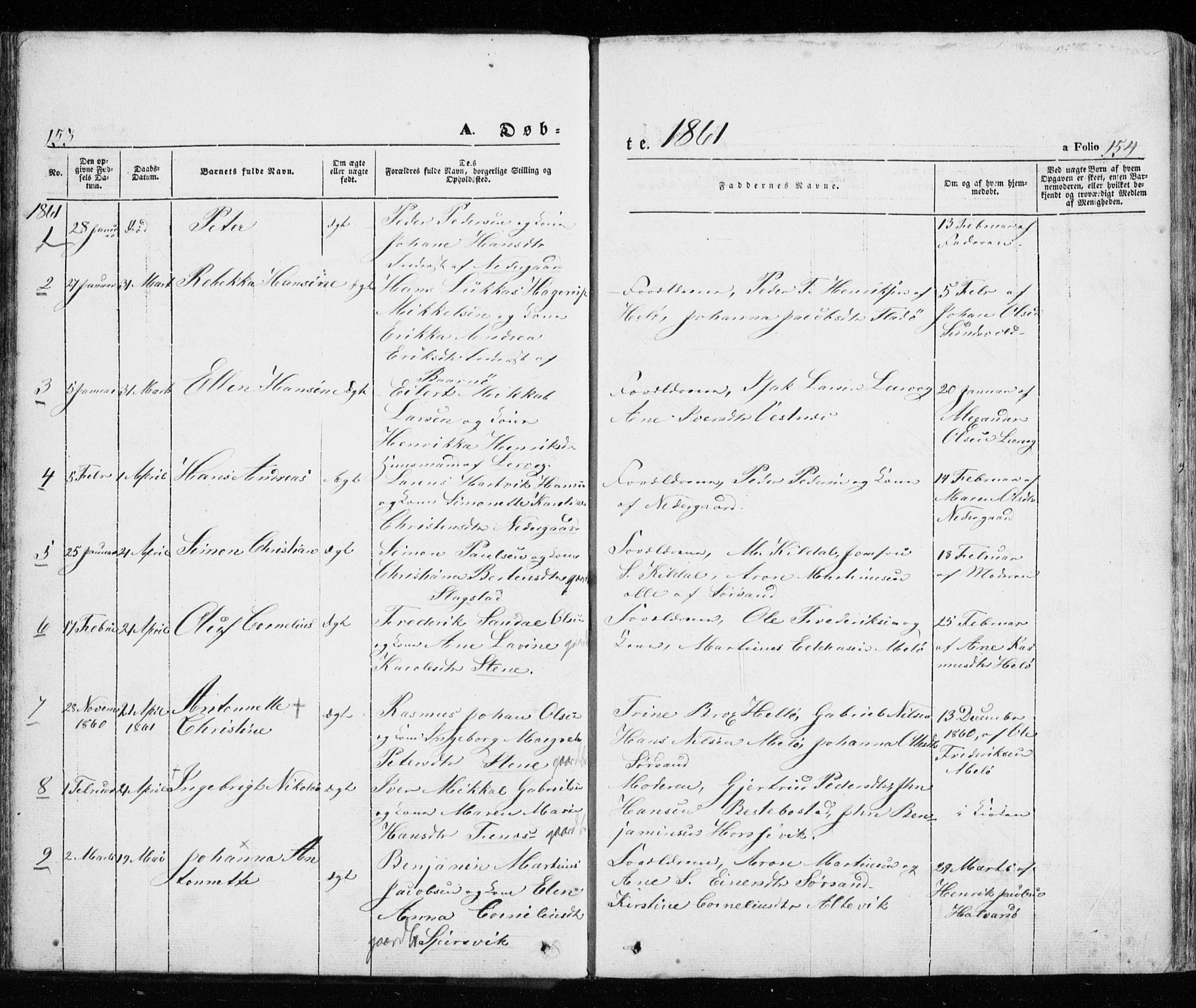 Trondenes sokneprestkontor, SATØ/S-1319/H/Ha/L0010kirke: Parish register (official) no. 10, 1840-1865, p. 153-154