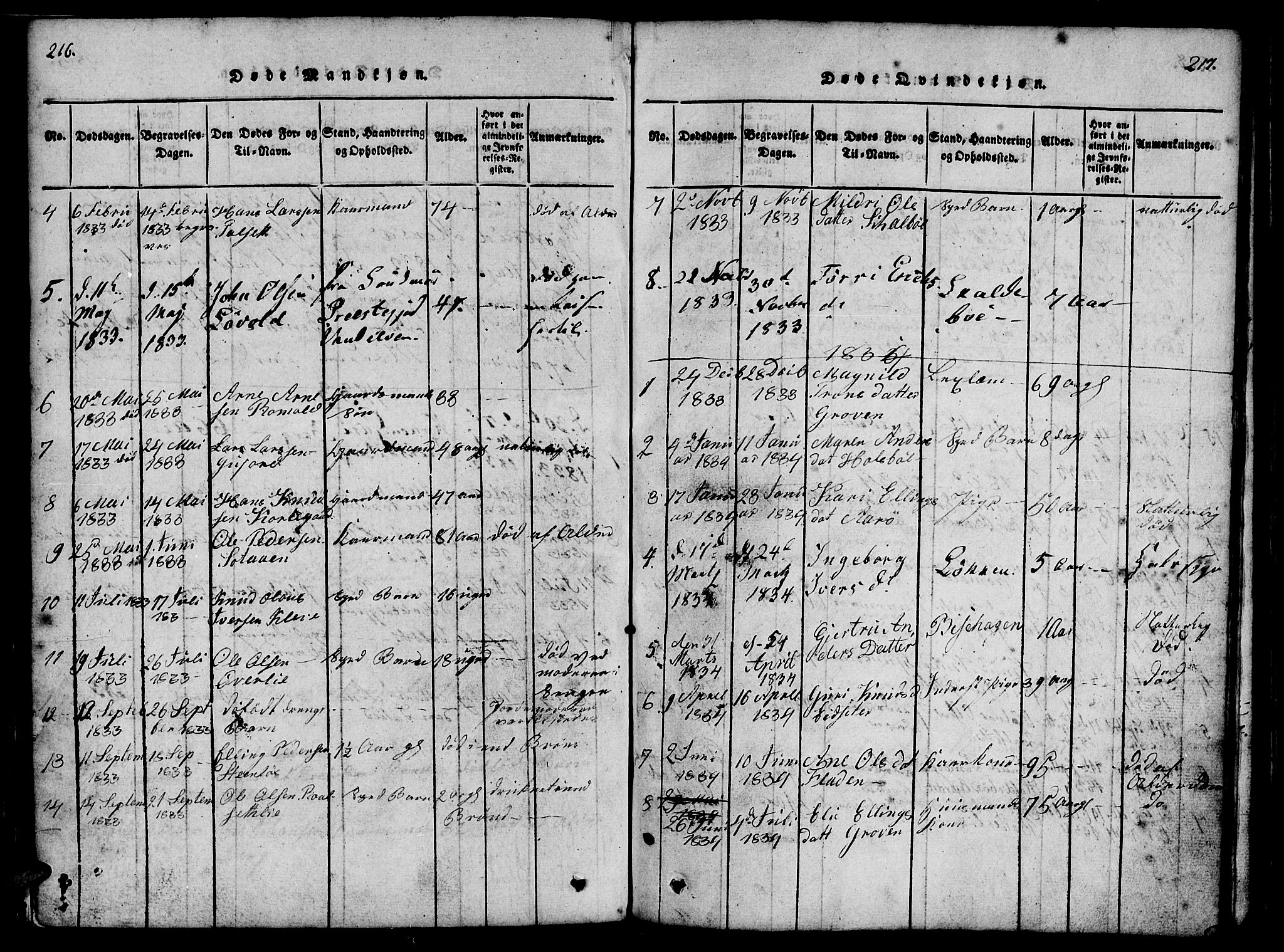 Ministerialprotokoller, klokkerbøker og fødselsregistre - Møre og Romsdal, AV/SAT-A-1454/557/L0679: Parish register (official) no. 557A01, 1818-1843, p. 216-217