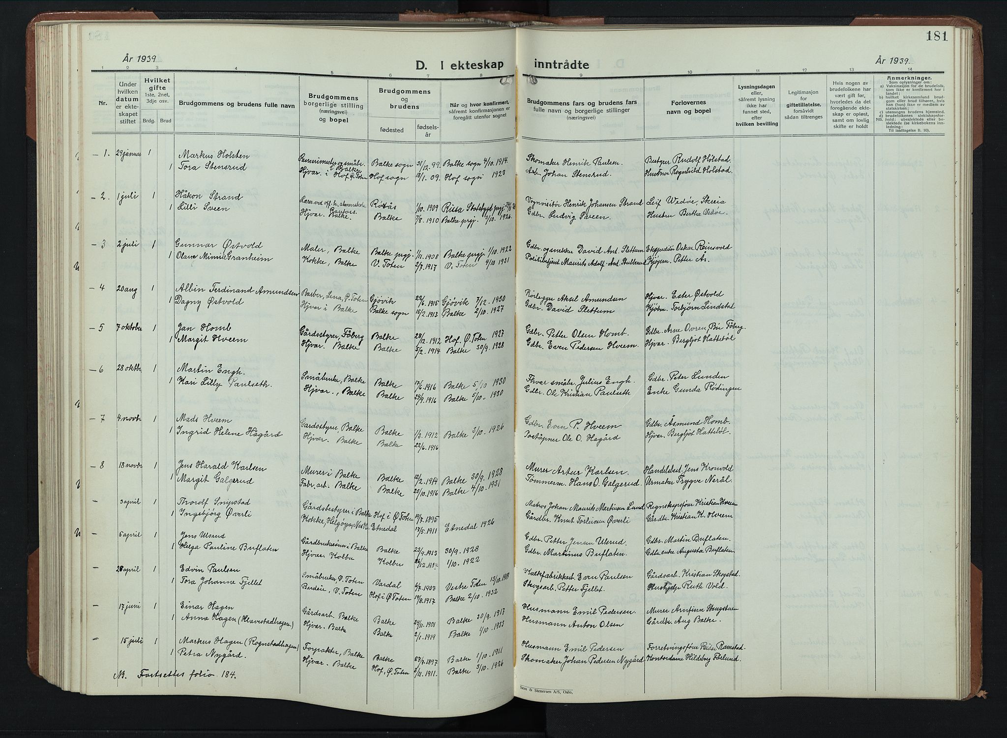 Balke prestekontor, SAH/PREST-106/H/Ha/Hab/L0002: Parish register (copy) no. 2, 1929-1951, p. 181