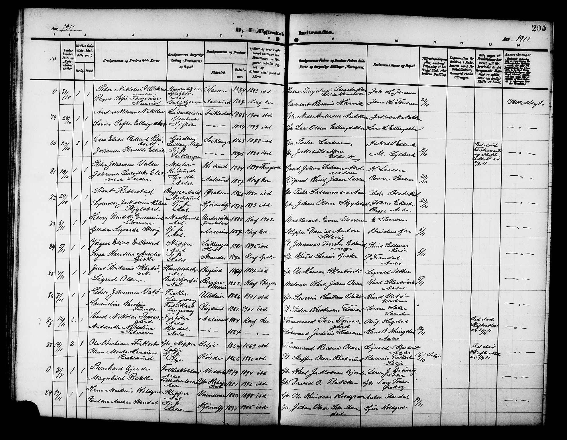 Ministerialprotokoller, klokkerbøker og fødselsregistre - Møre og Romsdal, AV/SAT-A-1454/529/L0470: Parish register (copy) no. 529C07, 1907-1917, p. 205