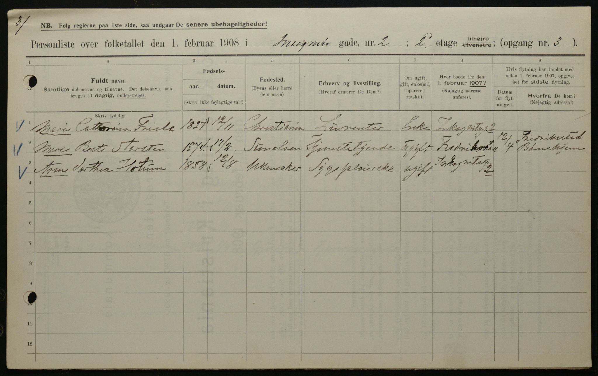 OBA, Municipal Census 1908 for Kristiania, 1908, p. 39500