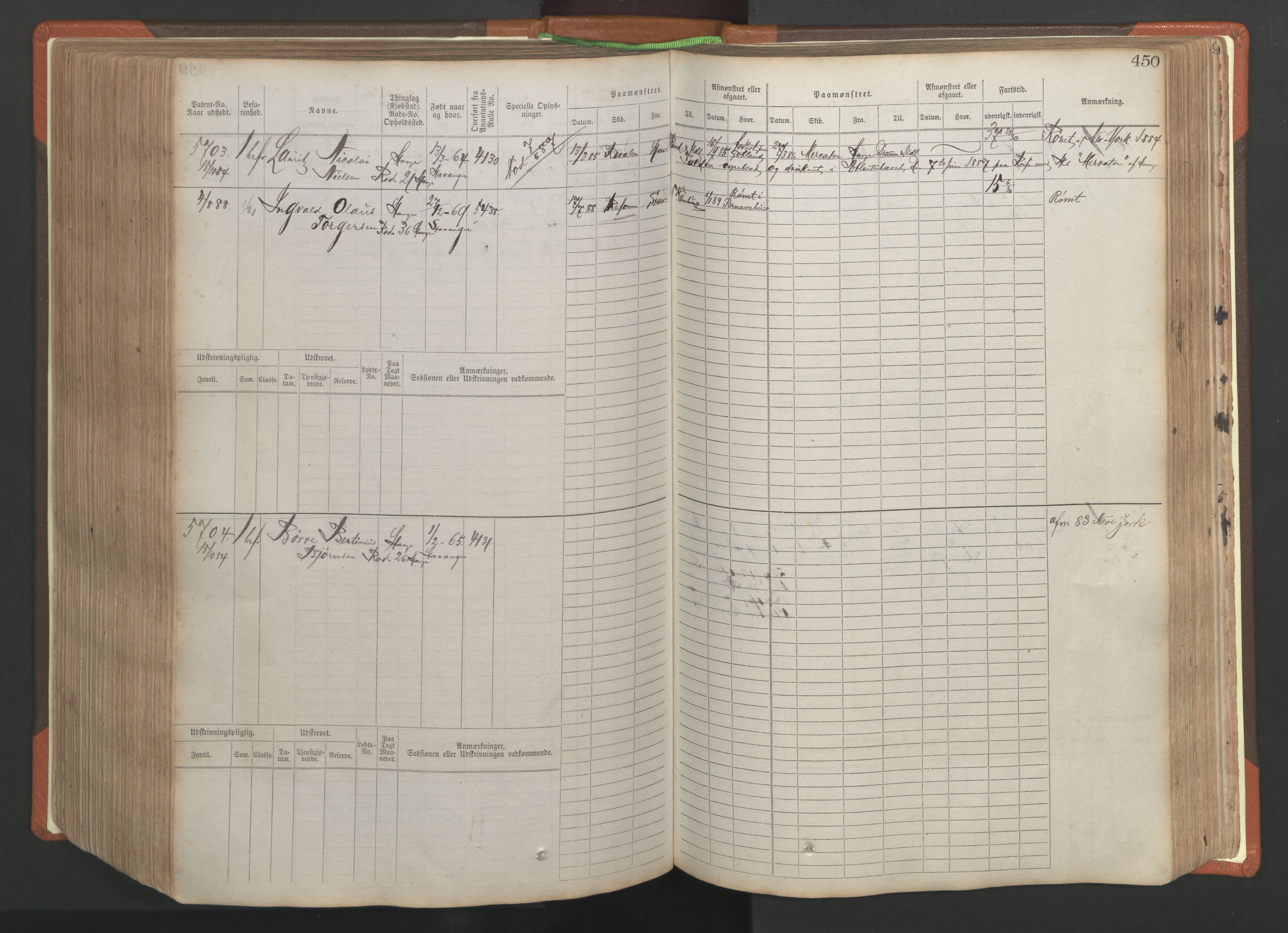 Stavanger sjømannskontor, AV/SAST-A-102006/F/Fb/Fbb/L0009: Sjøfartshovedrulle, patentnr. 4805-6006, 1879-1887, p. 456