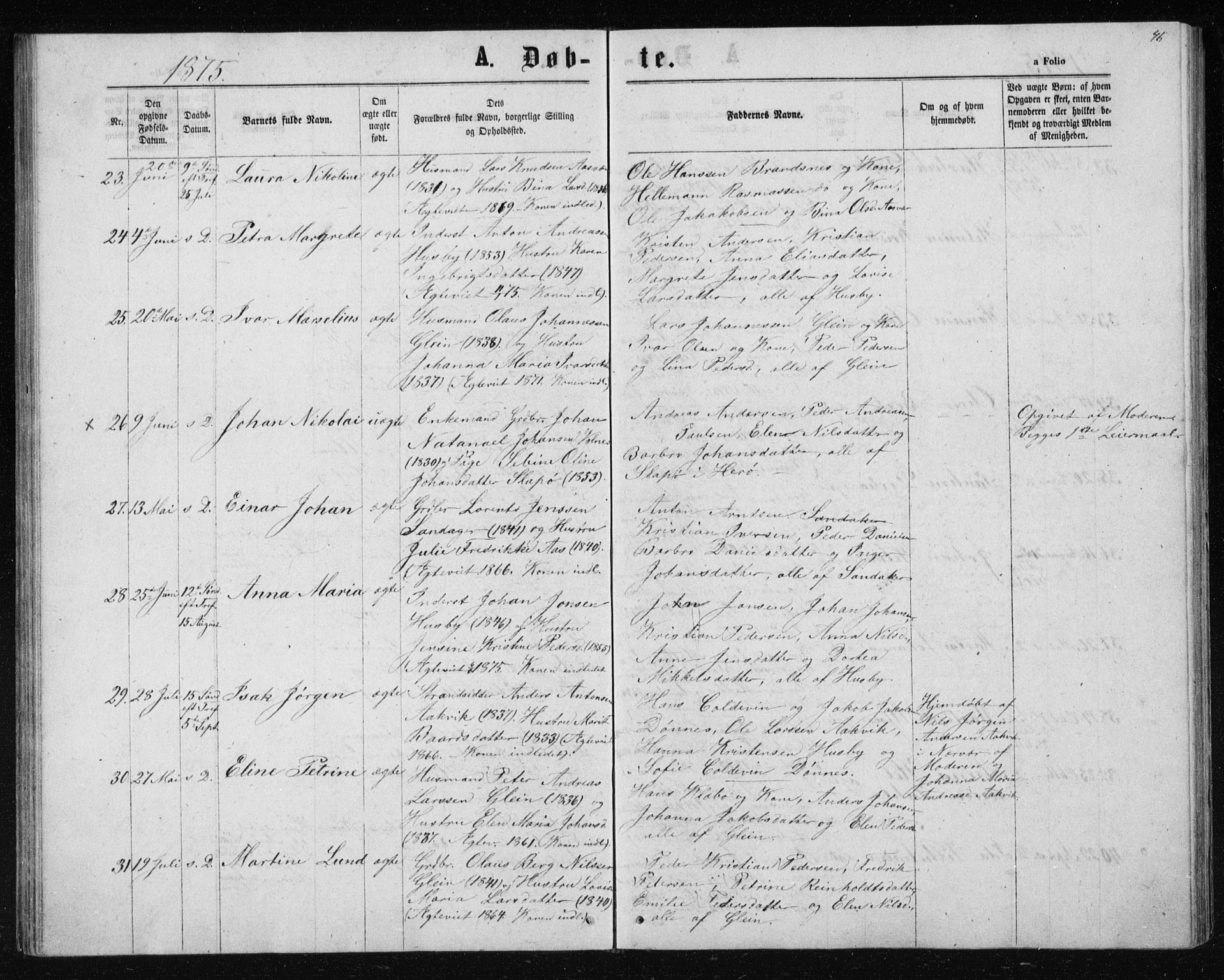 Ministerialprotokoller, klokkerbøker og fødselsregistre - Nordland, AV/SAT-A-1459/835/L0531: Parish register (copy) no. 835C03, 1865-1877, p. 46