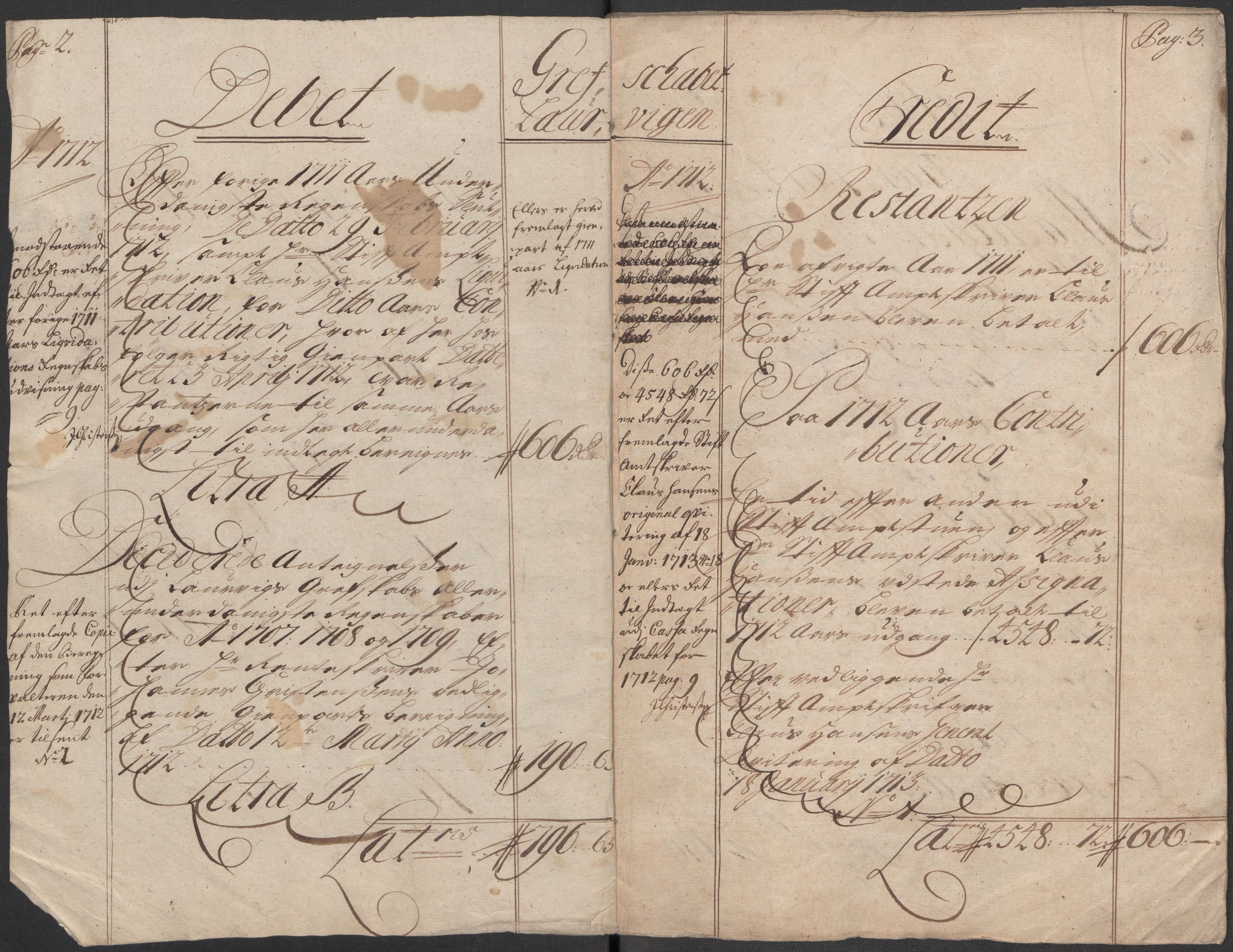 Rentekammeret inntil 1814, Reviderte regnskaper, Fogderegnskap, RA/EA-4092/R33/L1984: Fogderegnskap Larvik grevskap, 1712, p. 4