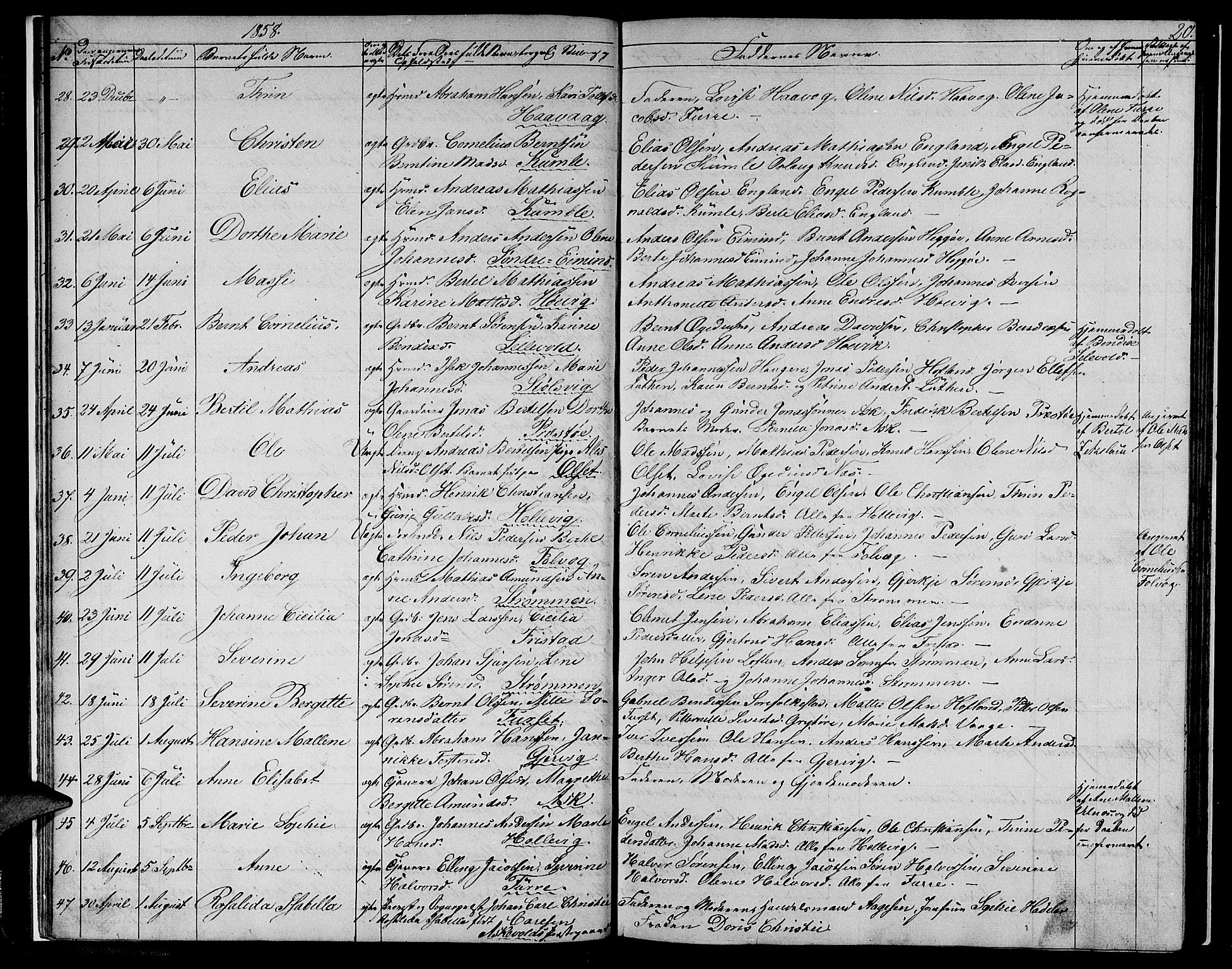 Askvoll sokneprestembete, AV/SAB-A-79501/H/Hab/Haba/L0001: Parish register (copy) no. A 1, 1853-1872, p. 20