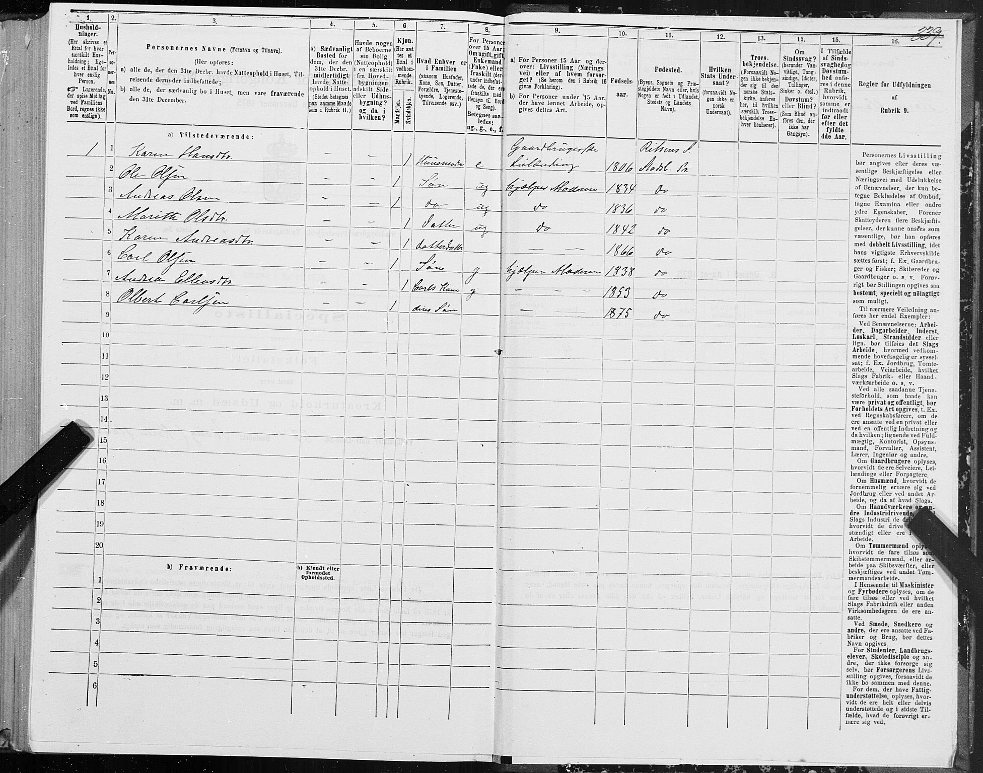 SAT, 1875 census for 1625P Stadsbygd, 1875, p. 4339