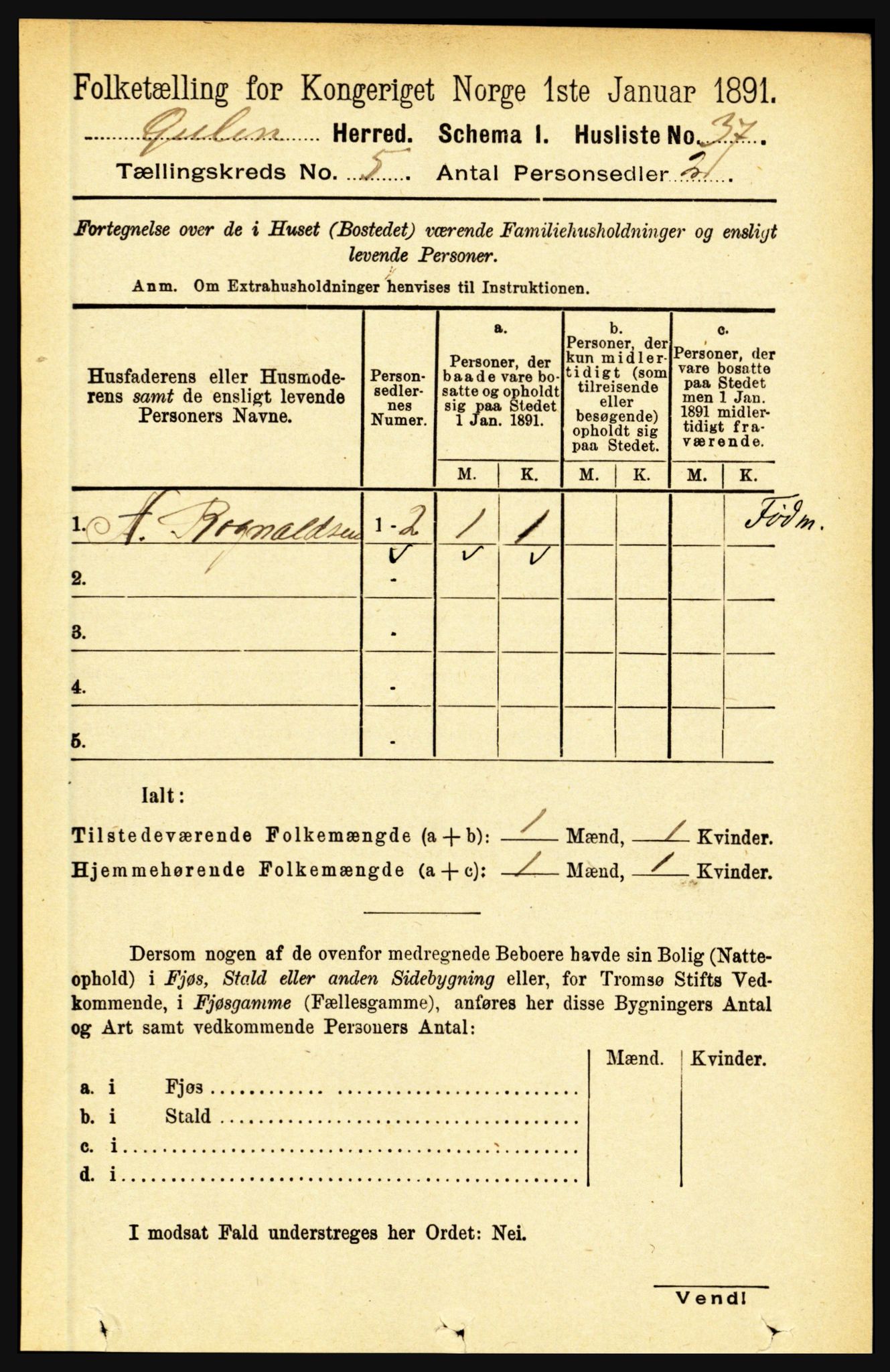 RA, 1891 census for 1411 Gulen, 1891, p. 1654