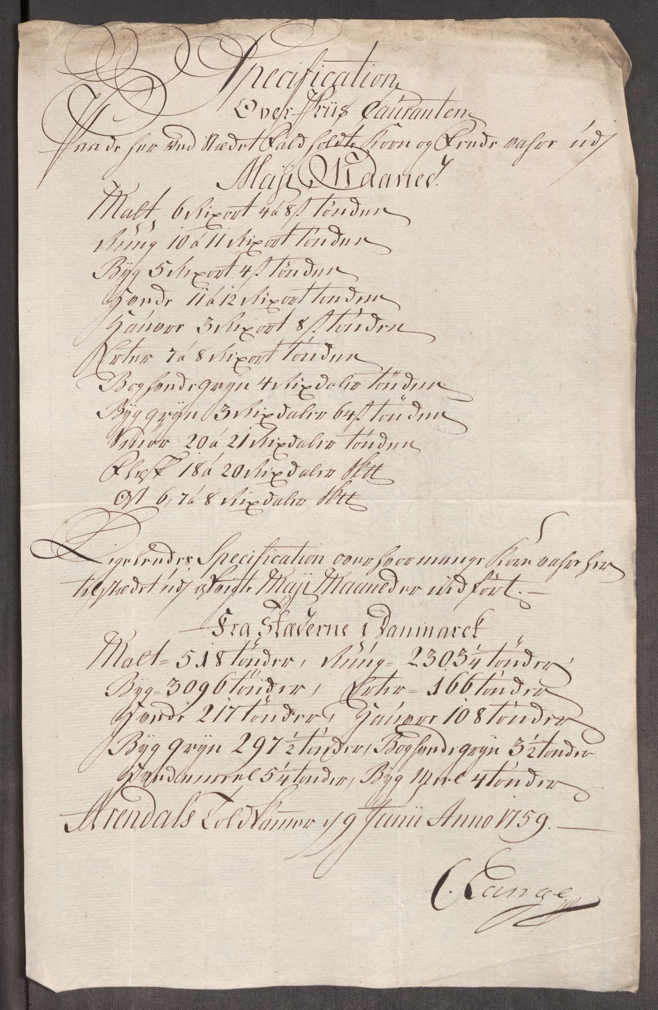 Rentekammeret inntil 1814, Realistisk ordnet avdeling, AV/RA-EA-4070/Oe/L0006: [Ø1]: Priskuranter, 1758-1760, p. 591