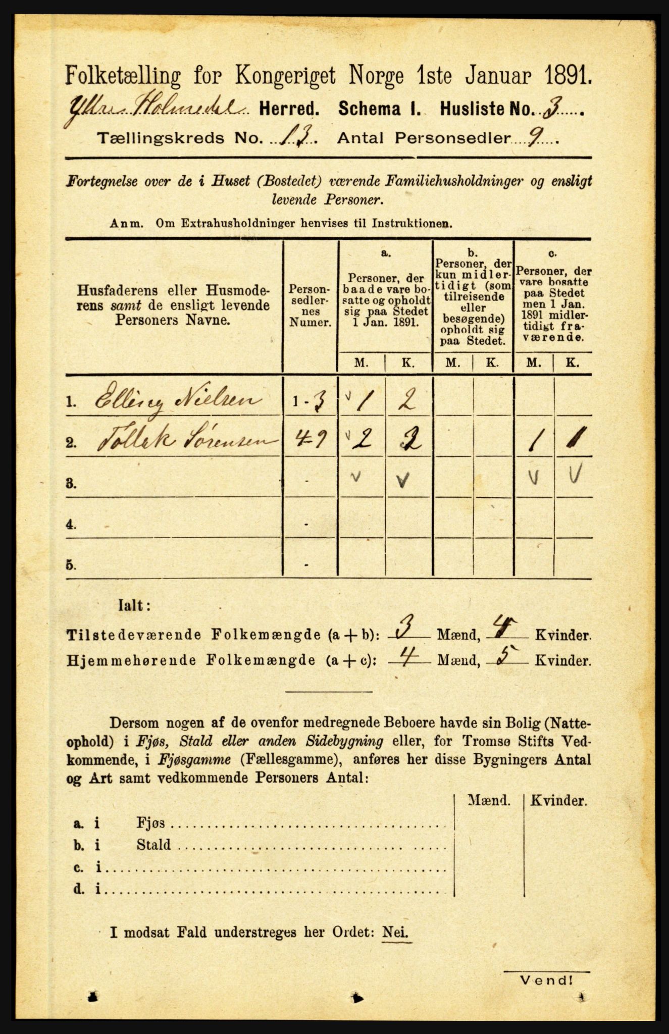 RA, 1891 census for 1429 Ytre Holmedal, 1891, p. 3378