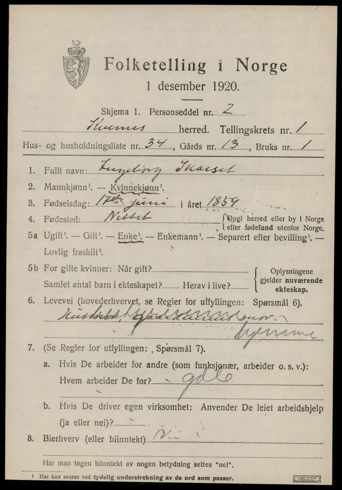 SAT, 1920 census for Kvernes, 1920, p. 753