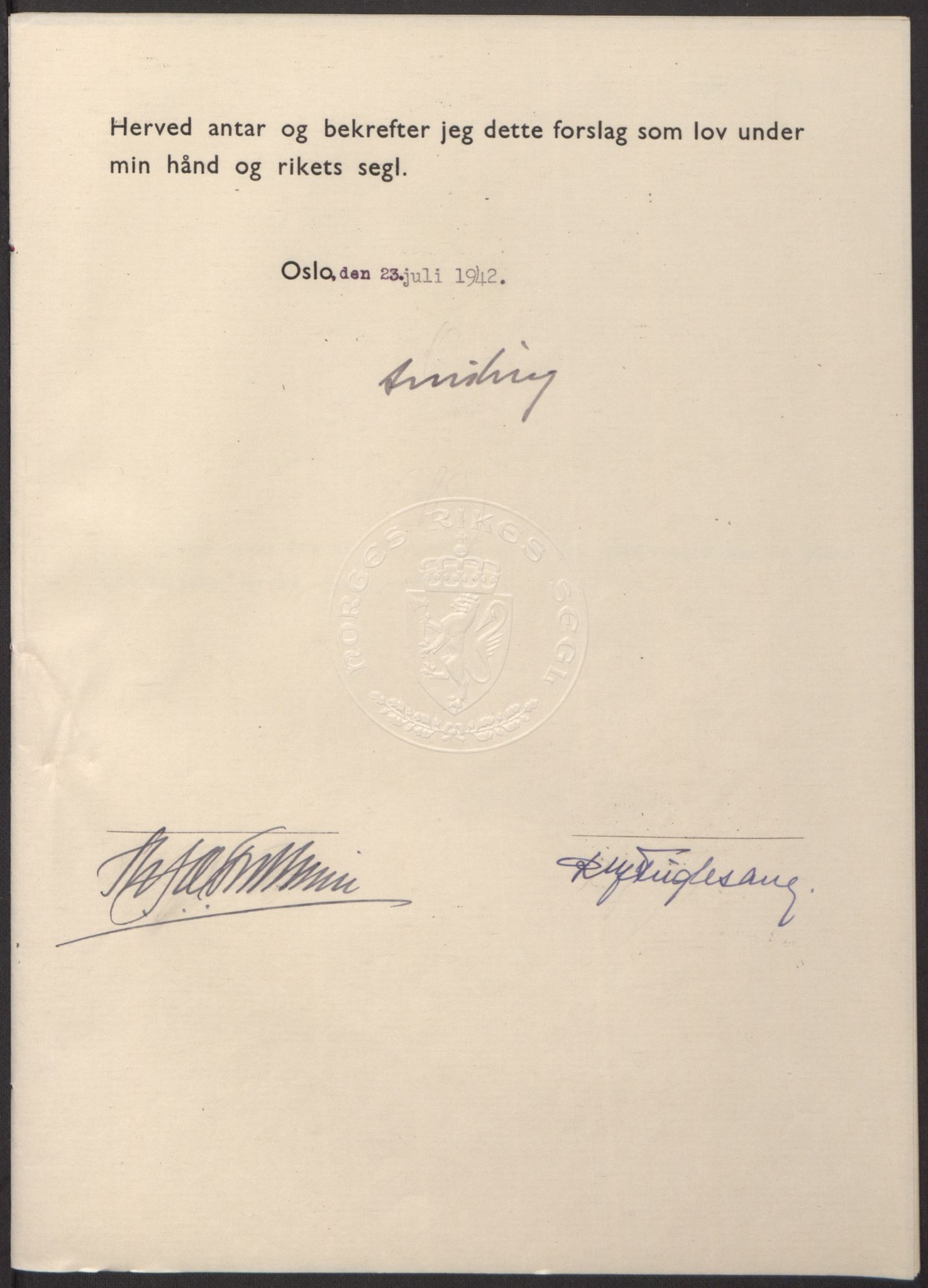 NS-administrasjonen 1940-1945 (Statsrådsekretariatet, de kommisariske statsråder mm), AV/RA-S-4279/D/Db/L0098: Lover II, 1942, p. 224