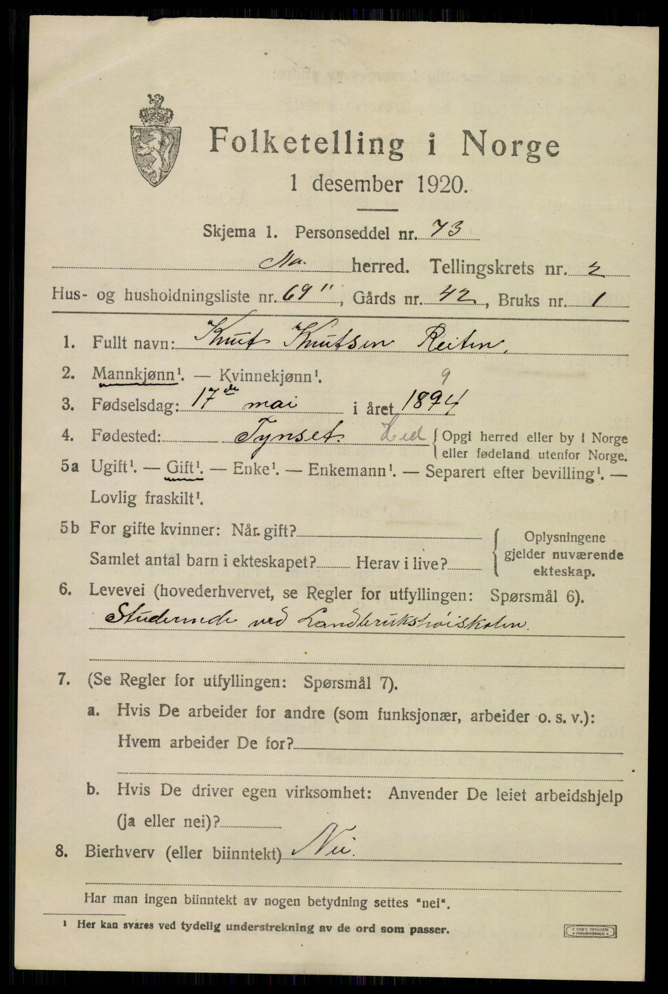 SAO, 1920 census for Ås, 1920, p. 3330