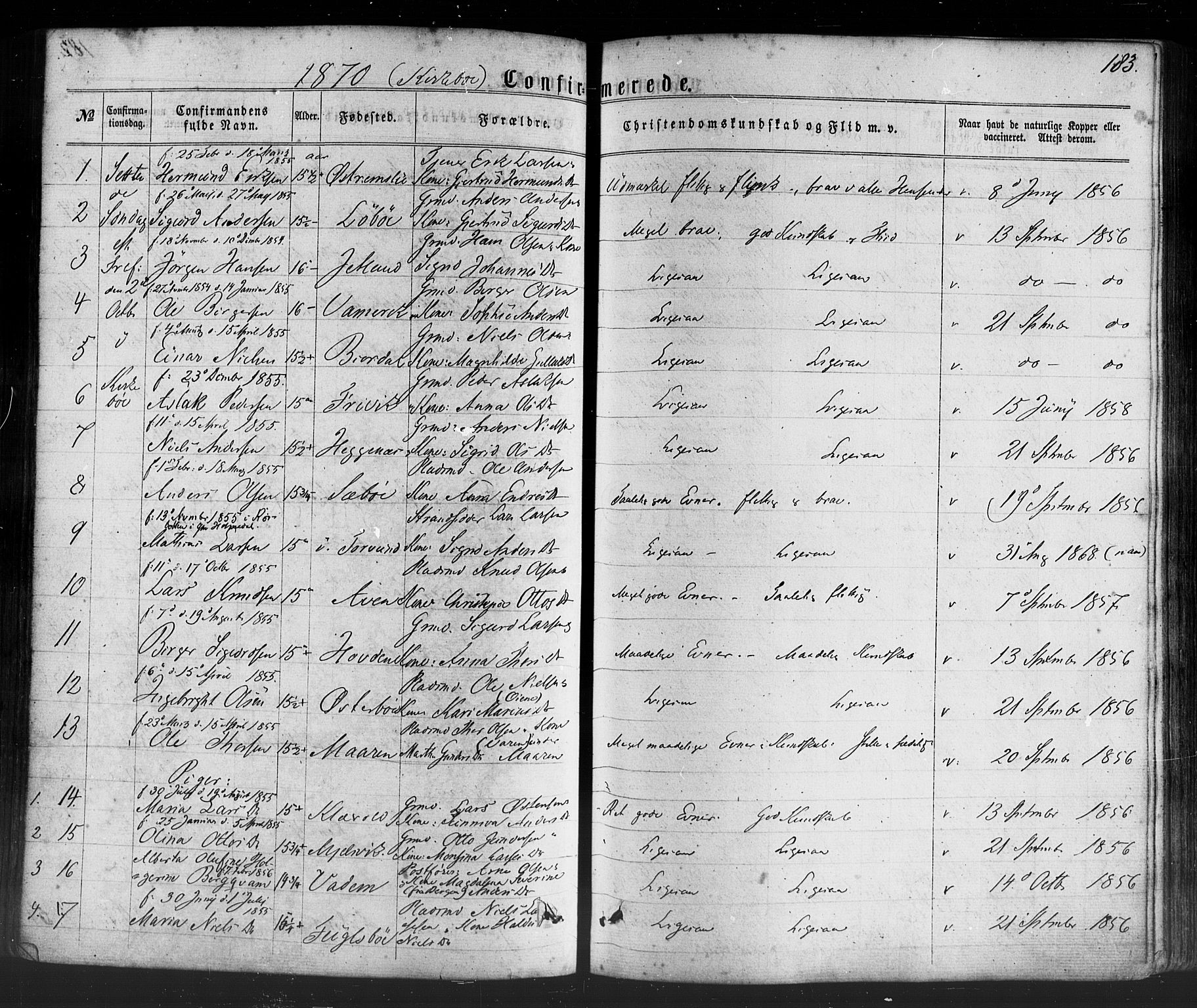 Lavik sokneprestembete, SAB/A-80901: Parish register (official) no. A 4, 1864-1881, p. 183