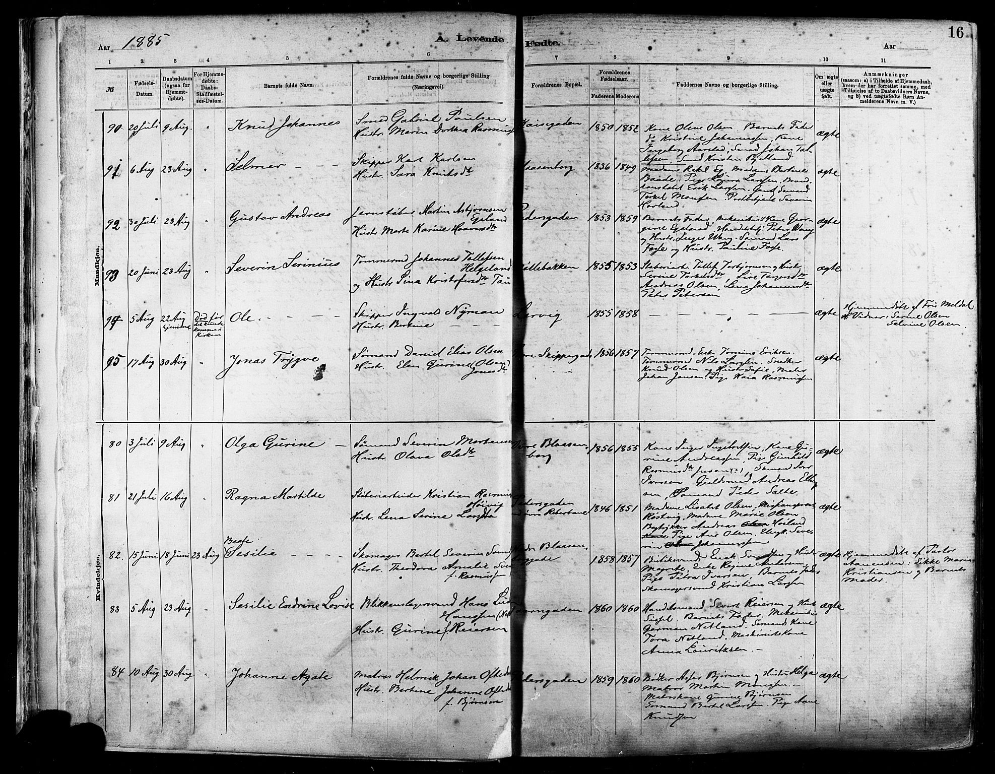 St. Johannes sokneprestkontor, SAST/A-101814/001/30/30BA/L0001: Parish register (official) no. A 1, 1885-1891, p. 16