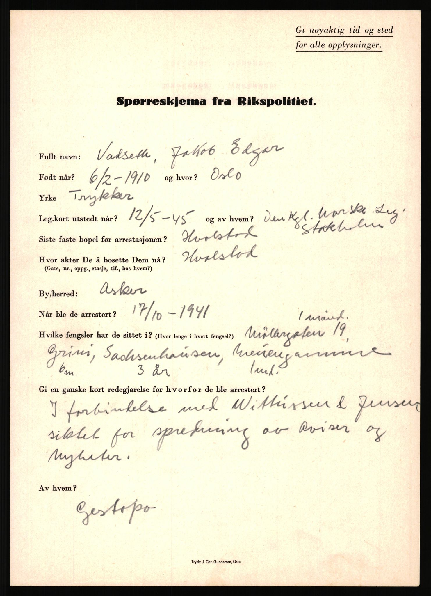 Rikspolitisjefen, AV/RA-S-1560/L/L0017: Tidemann, Hermann G. - Veum, Tjostolv, 1940-1945, p. 796