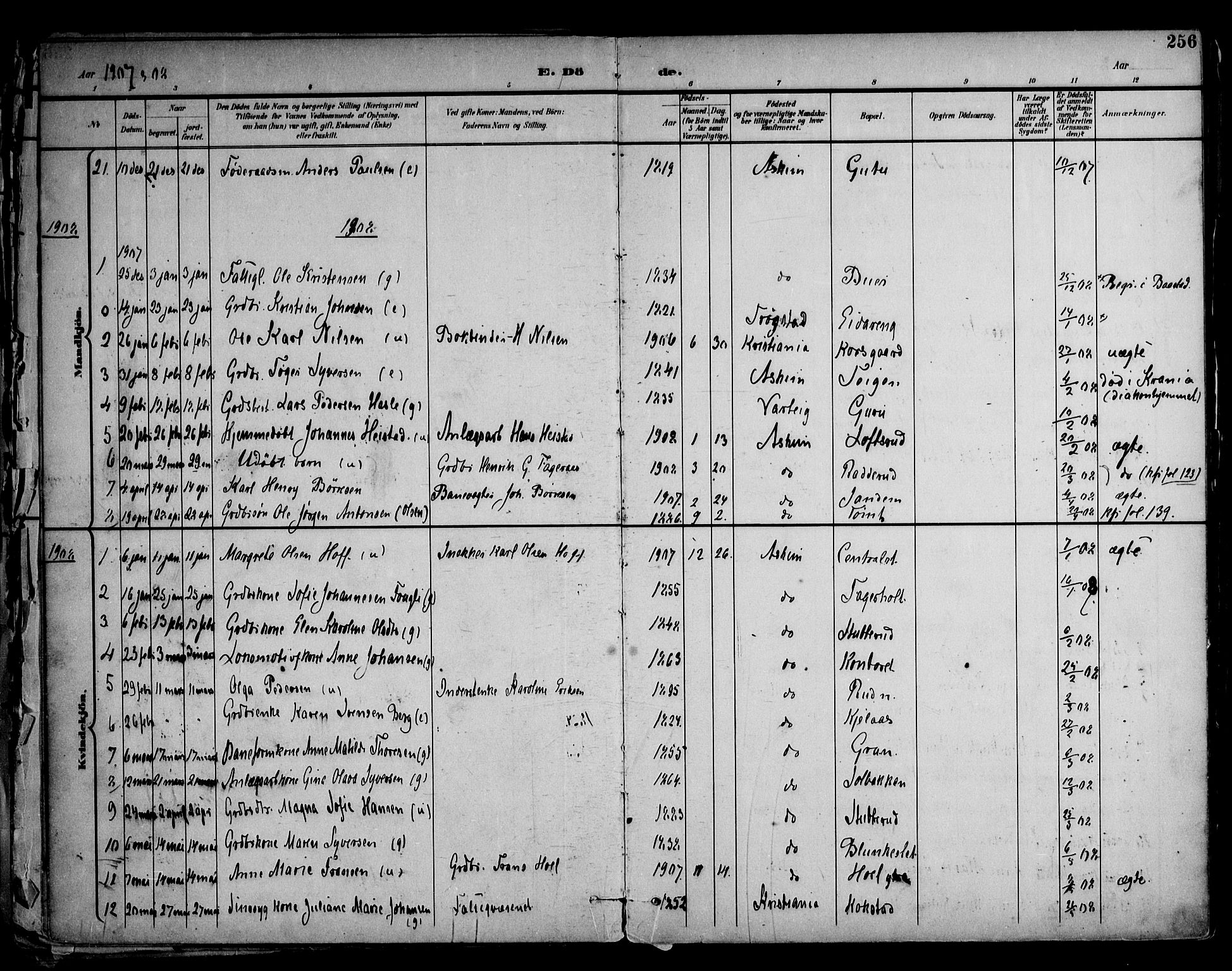 Askim prestekontor Kirkebøker, SAO/A-10900/F/Fa/L0008: Parish register (official) no. 8, 1898-1912, p. 256