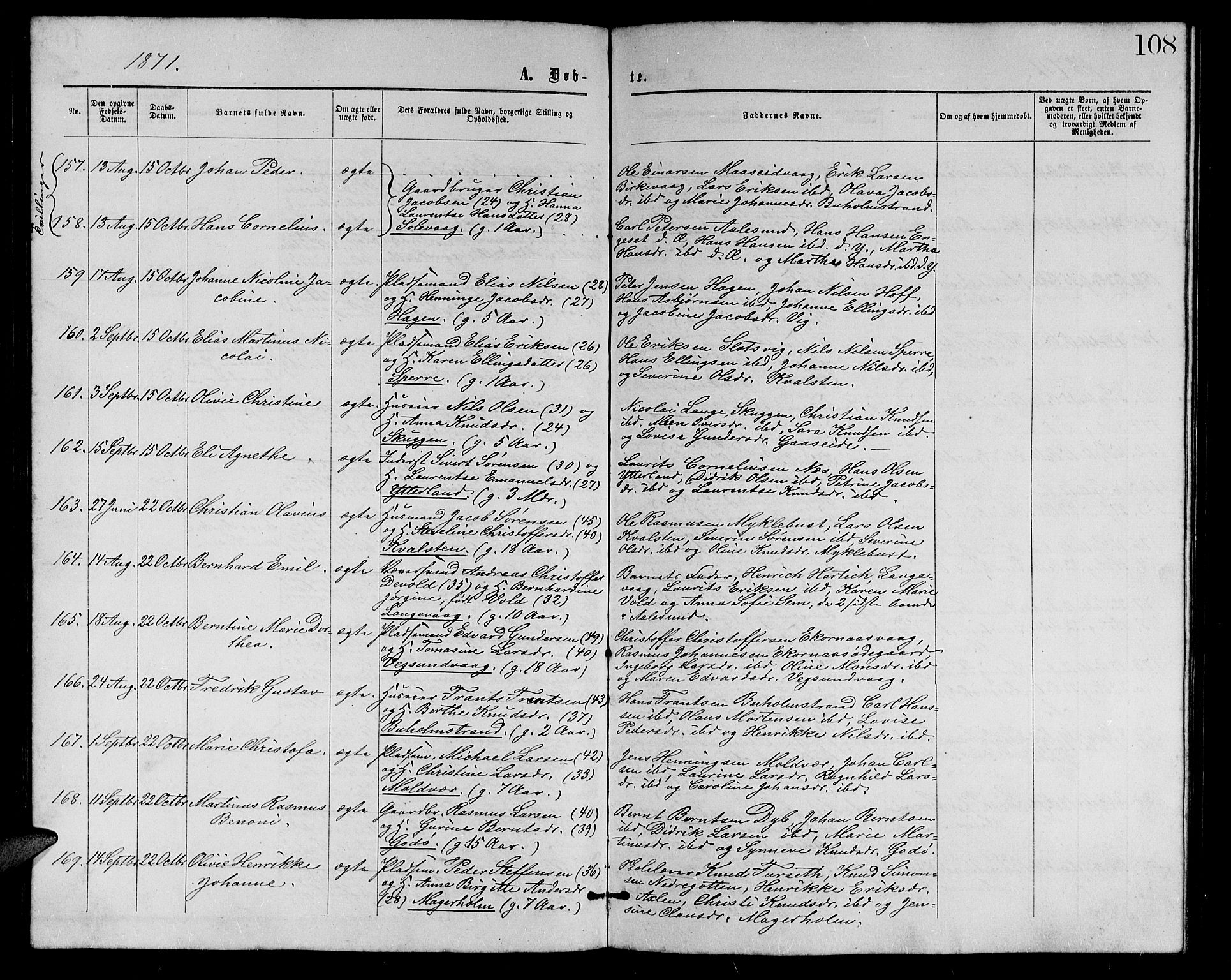 Ministerialprotokoller, klokkerbøker og fødselsregistre - Møre og Romsdal, AV/SAT-A-1454/528/L0428: Parish register (copy) no. 528C09, 1864-1880, p. 108