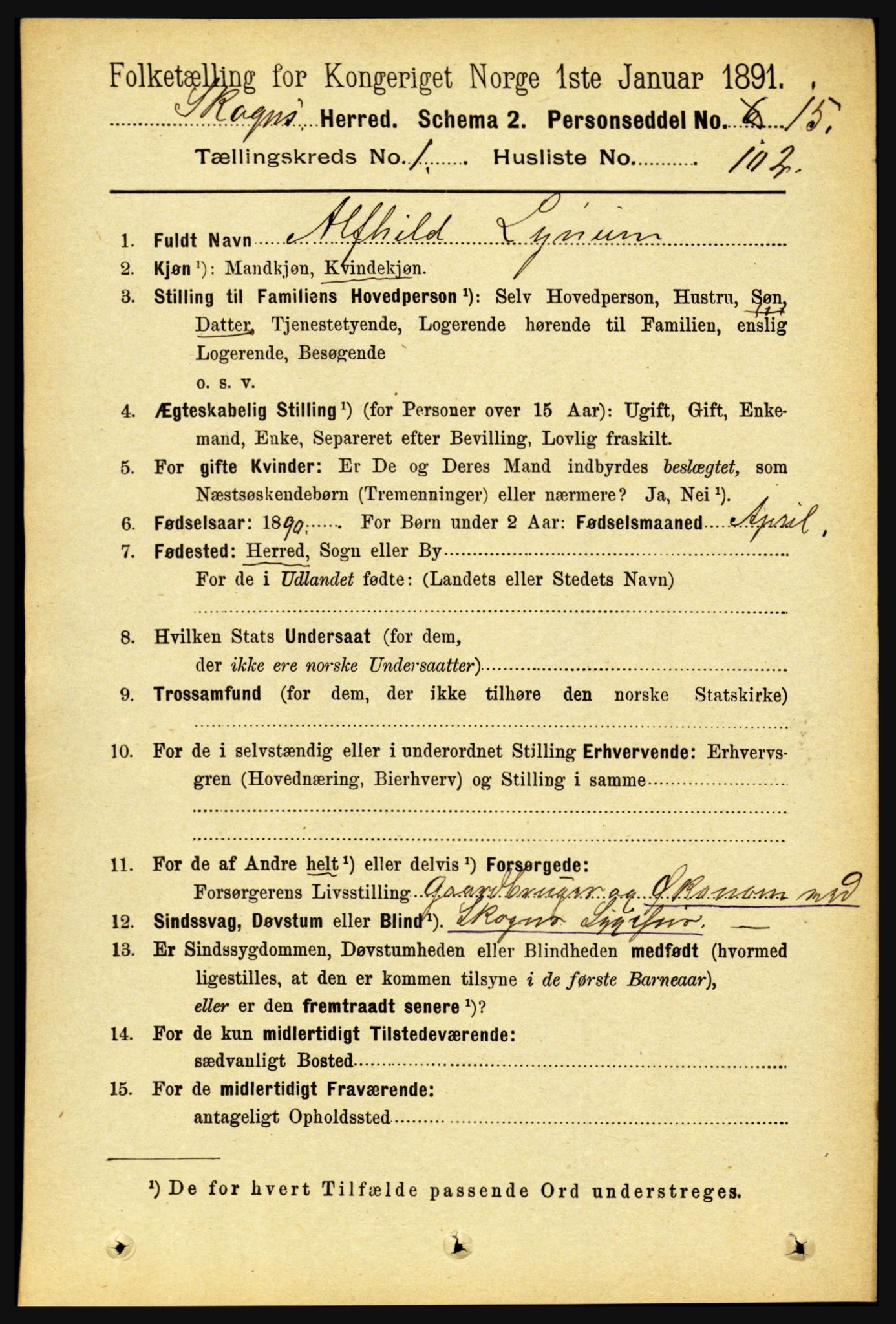 RA, 1891 census for 1719 Skogn, 1891, p. 730