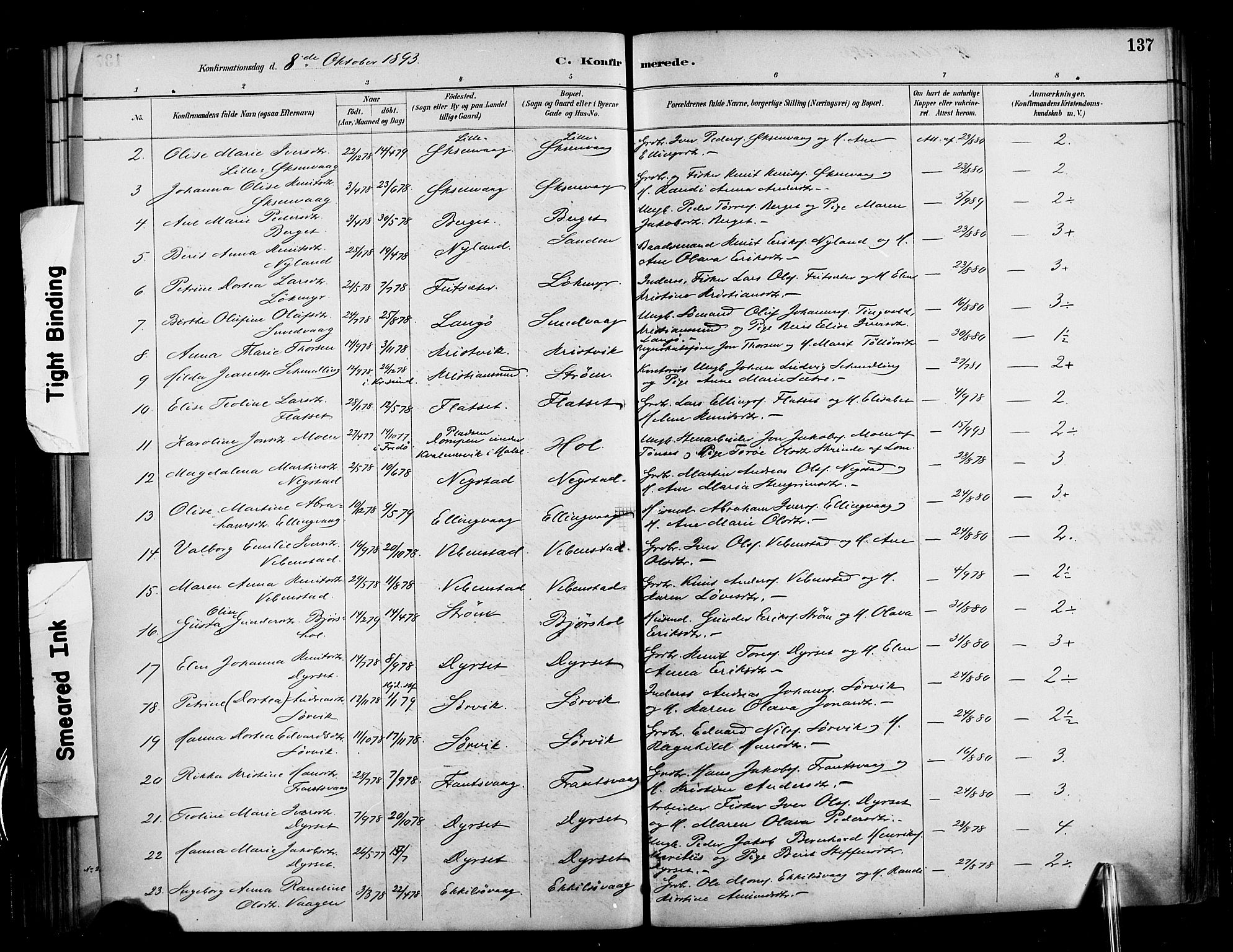 Ministerialprotokoller, klokkerbøker og fødselsregistre - Møre og Romsdal, AV/SAT-A-1454/569/L0819: Parish register (official) no. 569A05, 1885-1899, p. 137