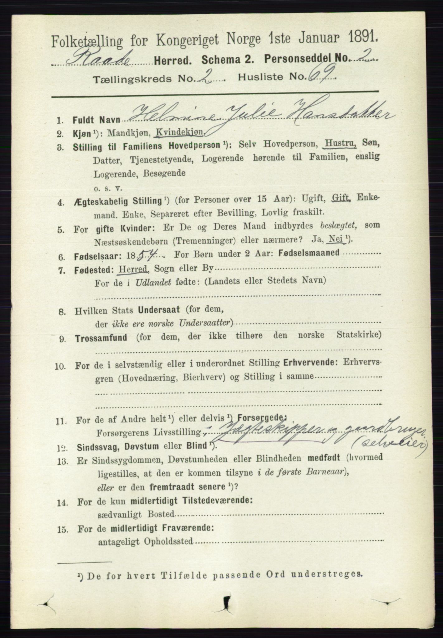 RA, 1891 census for 0135 Råde, 1891, p. 1027