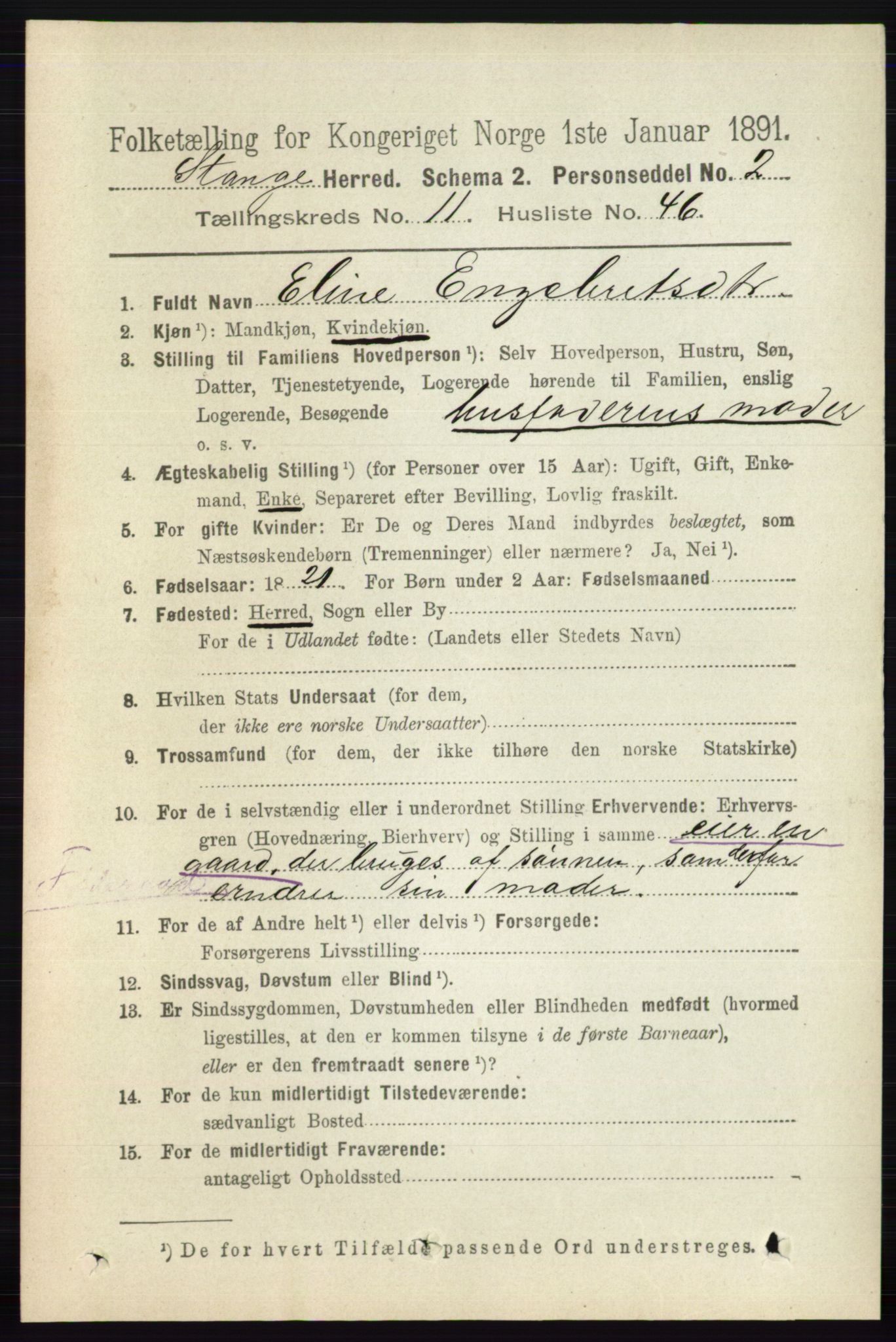 RA, 1891 census for 0417 Stange, 1891, p. 7740