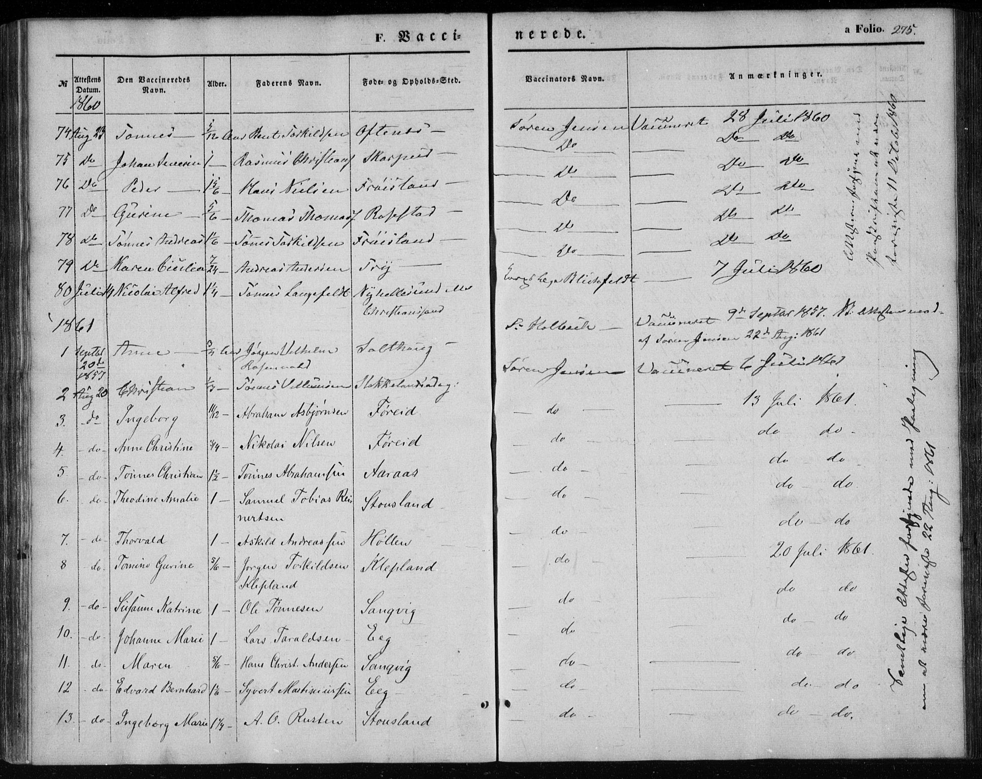 Søgne sokneprestkontor, SAK/1111-0037/F/Fa/Fab/L0010: Parish register (official) no. A 10, 1853-1869, p. 275
