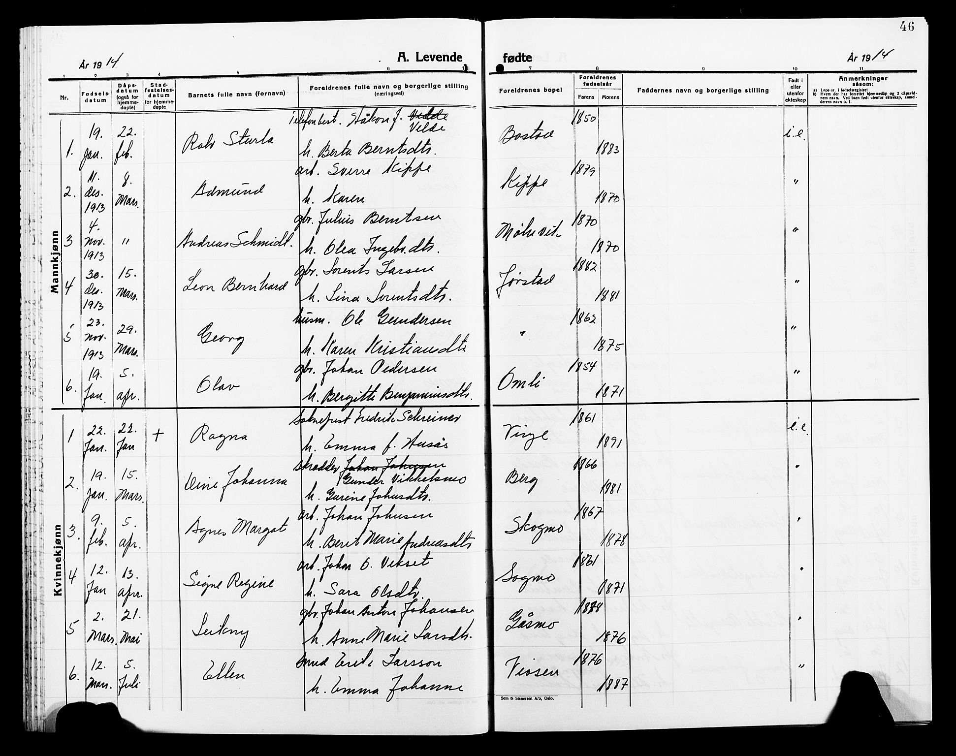 Ministerialprotokoller, klokkerbøker og fødselsregistre - Nord-Trøndelag, SAT/A-1458/749/L0488: Parish register (official) no. 749D04, 1903-1915, p. 46