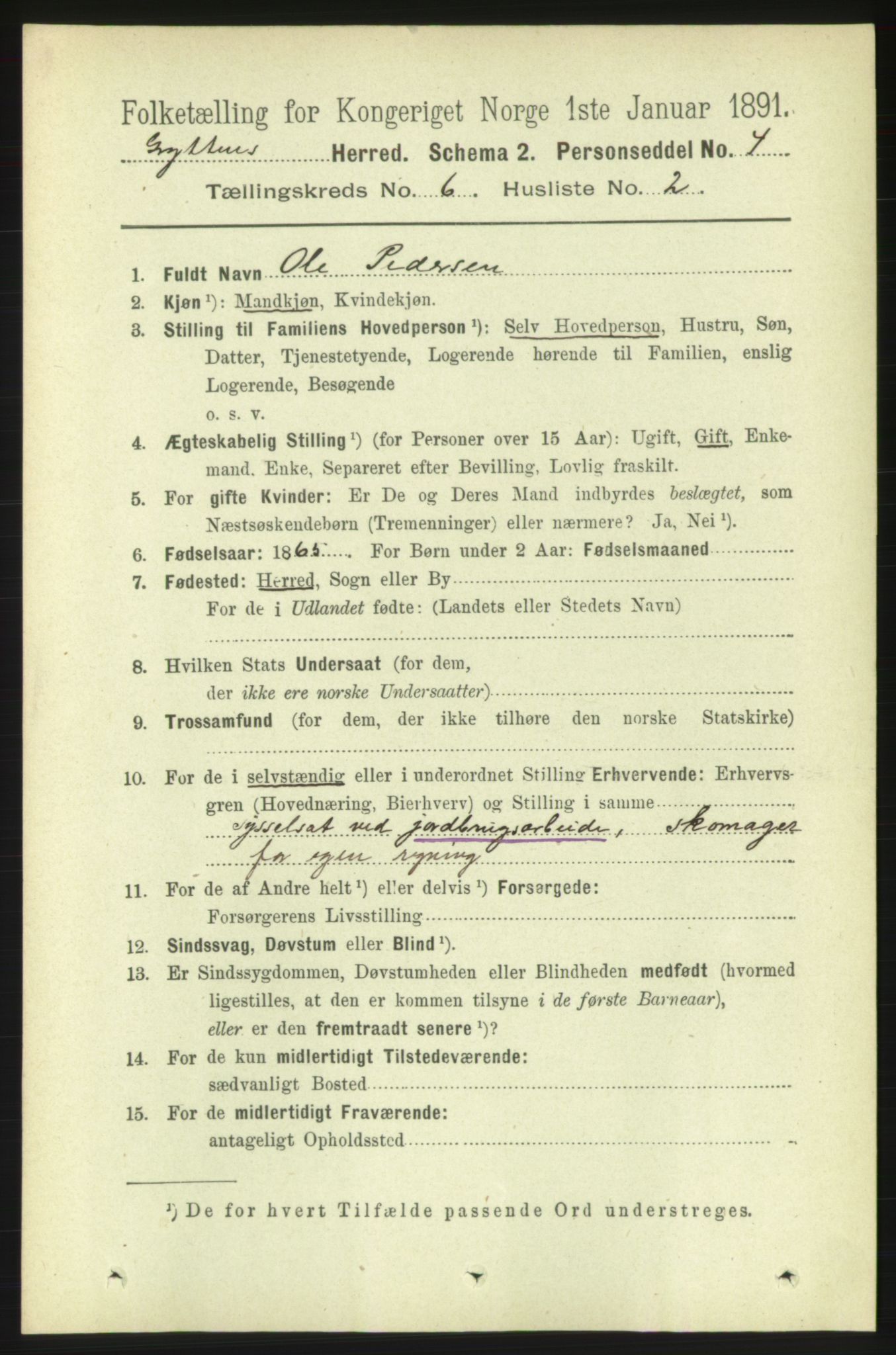 RA, 1891 census for 1539 Grytten, 1891, p. 2501