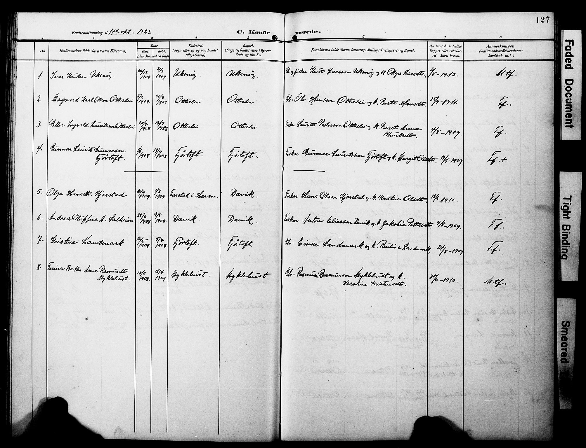 Ministerialprotokoller, klokkerbøker og fødselsregistre - Møre og Romsdal, AV/SAT-A-1454/538/L0524: Parish register (copy) no. 538C02, 1901-1931, p. 127