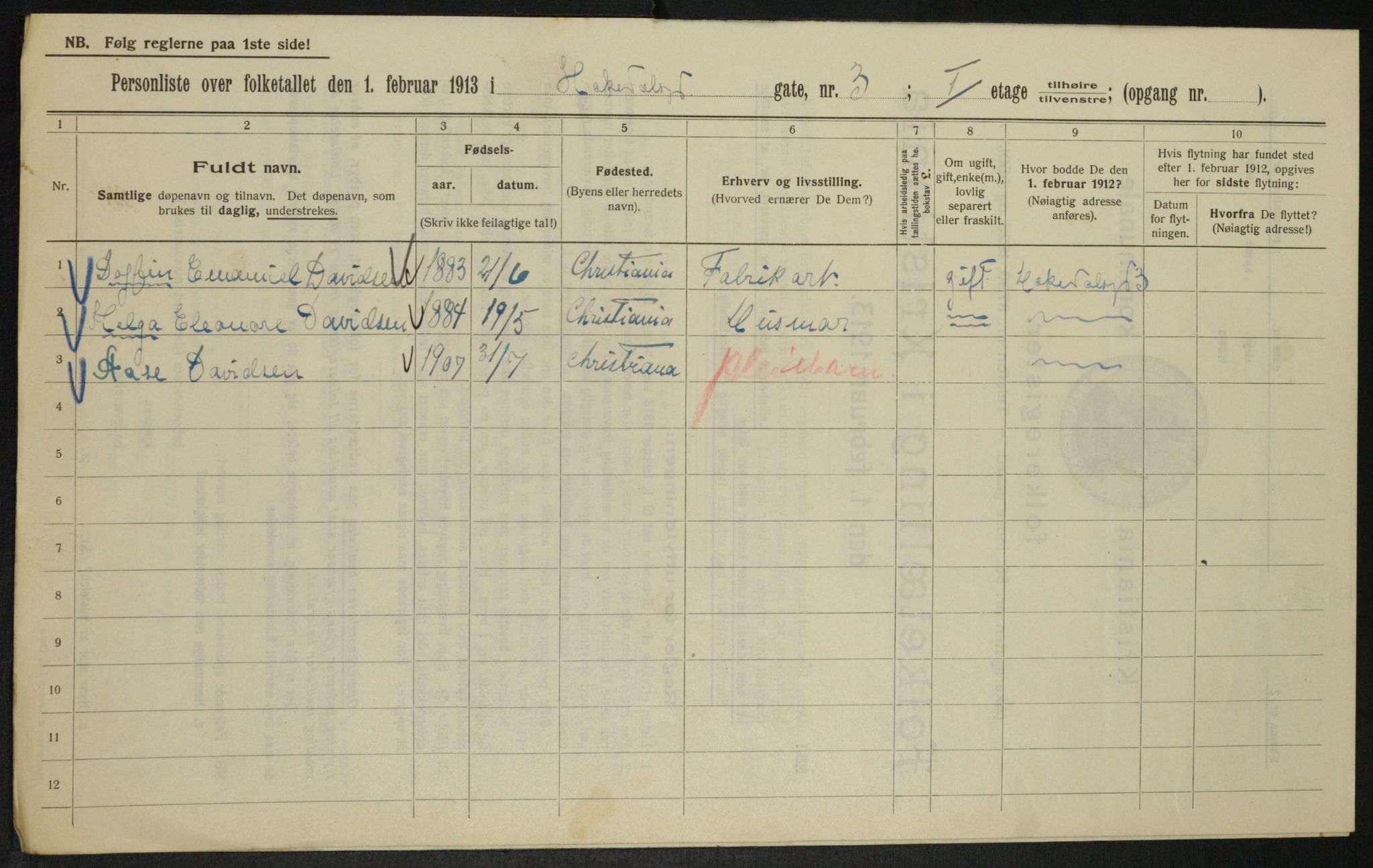 OBA, Municipal Census 1913 for Kristiania, 1913, p. 34088